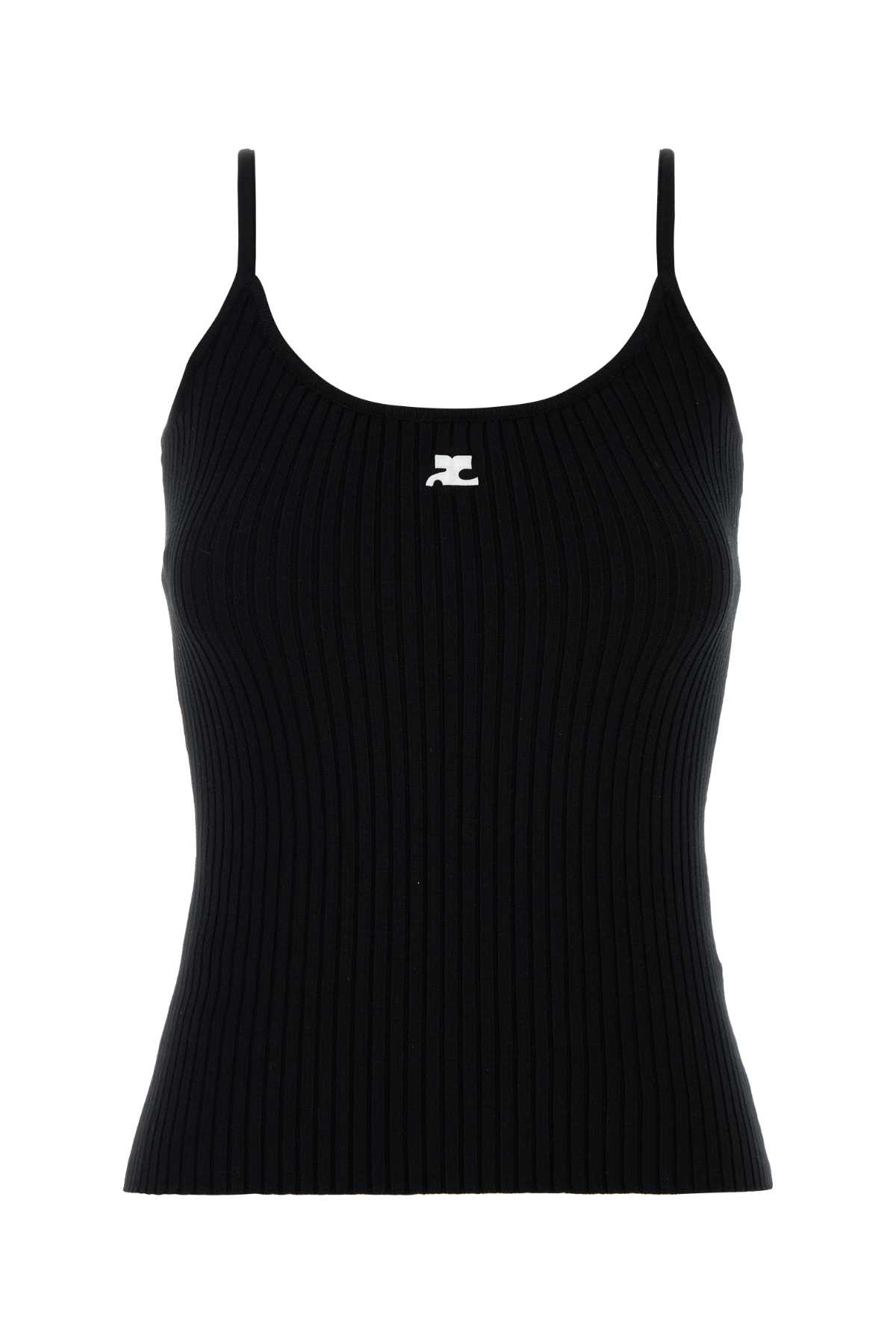 Courrèges Ribbed Spaghetti Strap Top With Elegant Logo Detail And Luxurious Fabric Blend In Black