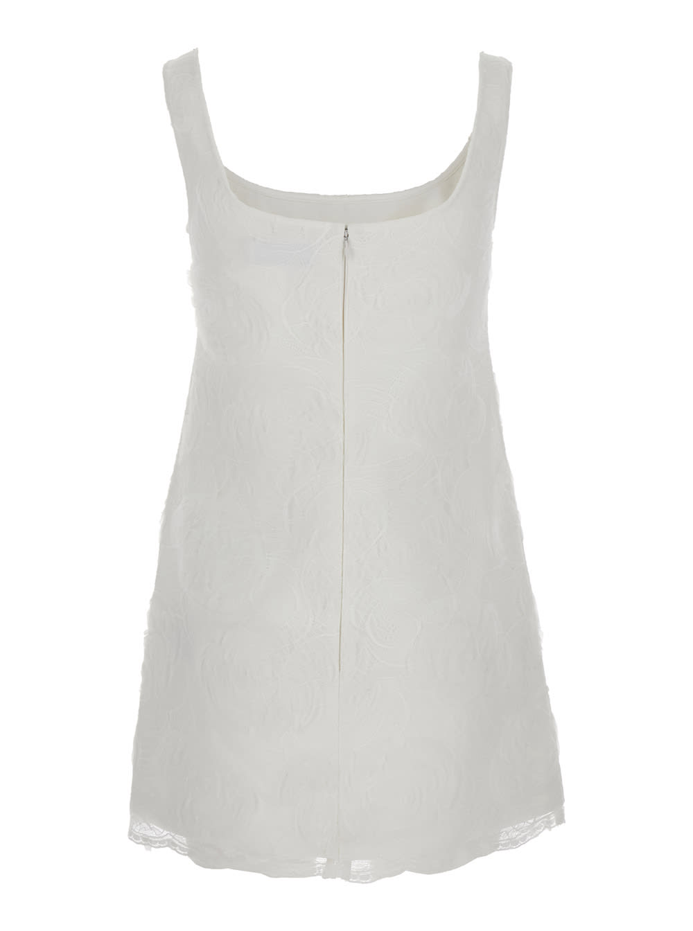 Self-portrait White Mini Dress With Square Neck And Bow Detail On The Front In Tech Fabric Woman In White
