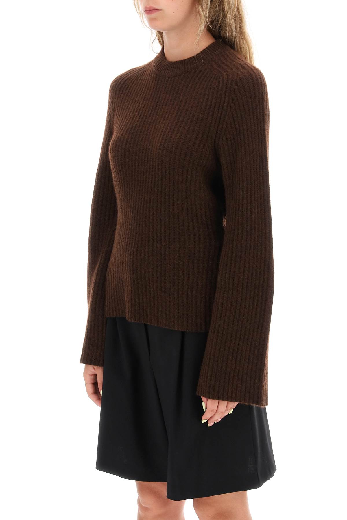 Shop Loulou Studio Kota Cashmere Sweater With Bell Sleeves In Choco Melange (brown)