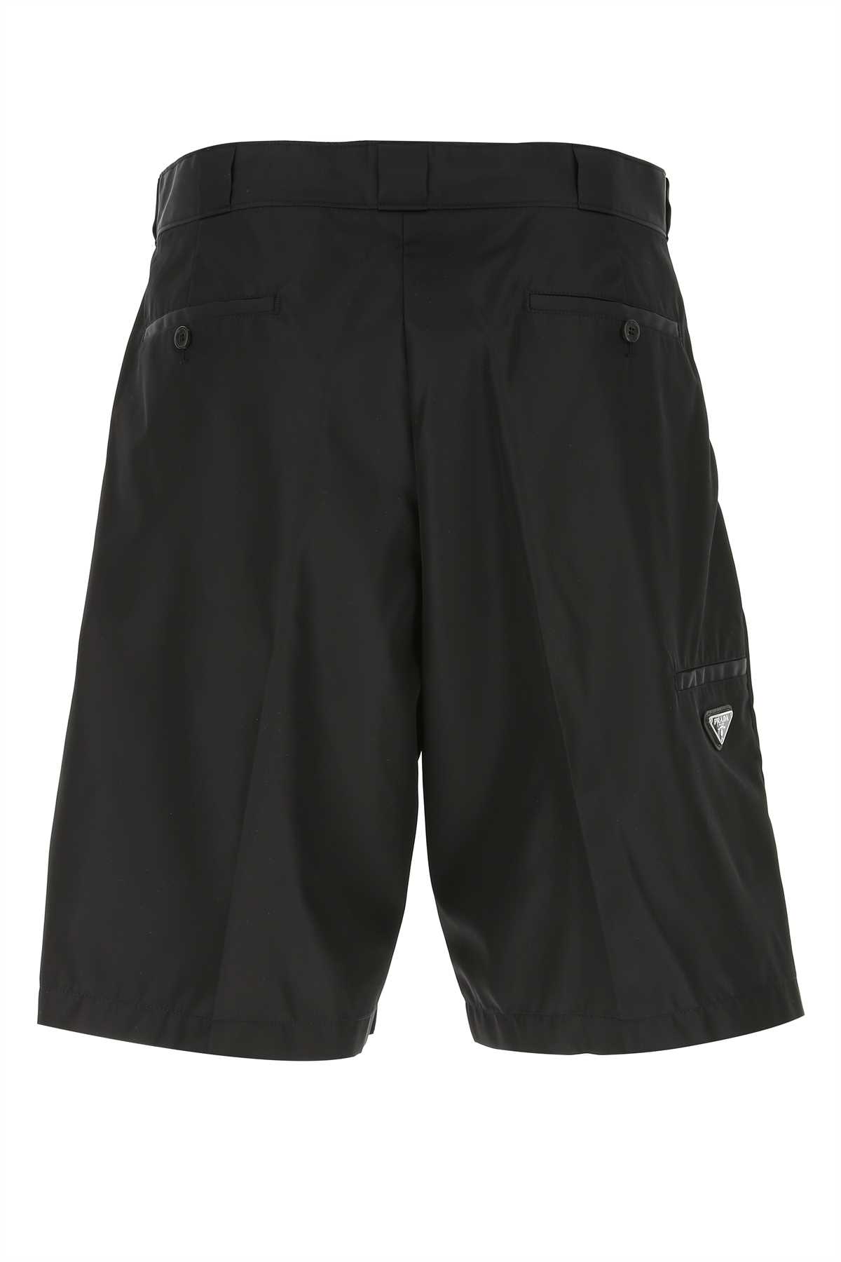 Shop Prada Black Re-nylon Bermuda Shorts In Nero