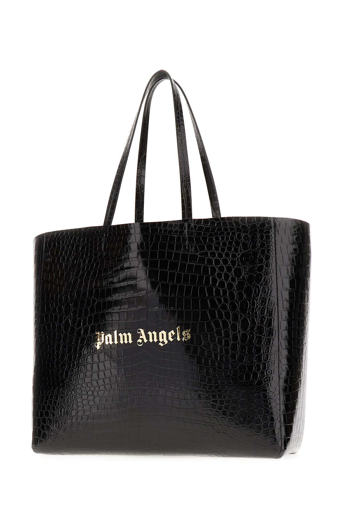 Shop Palm Angels Black Leather Shopping Bag