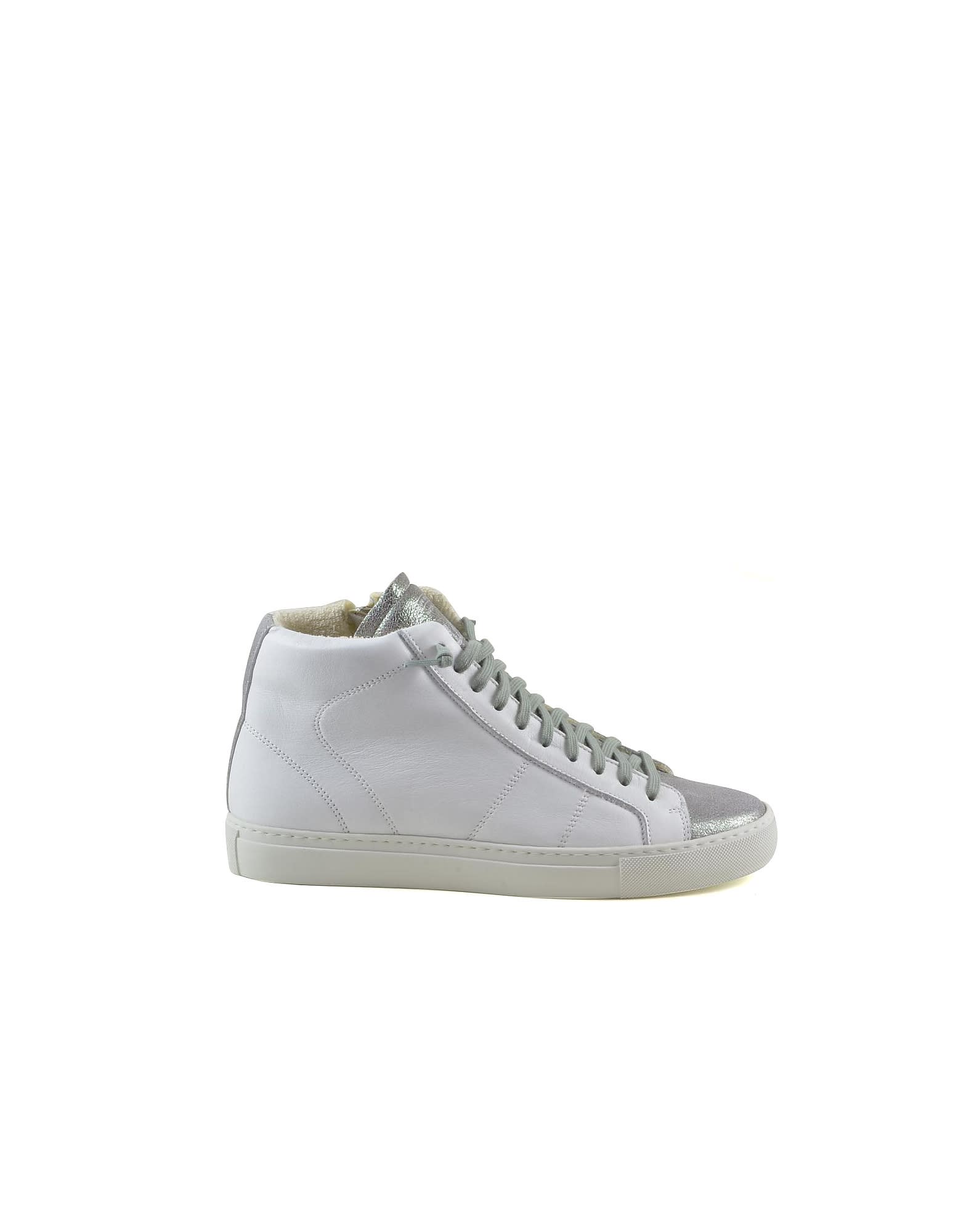 P448 White/silver Leather Mid-top Womens Sneakers