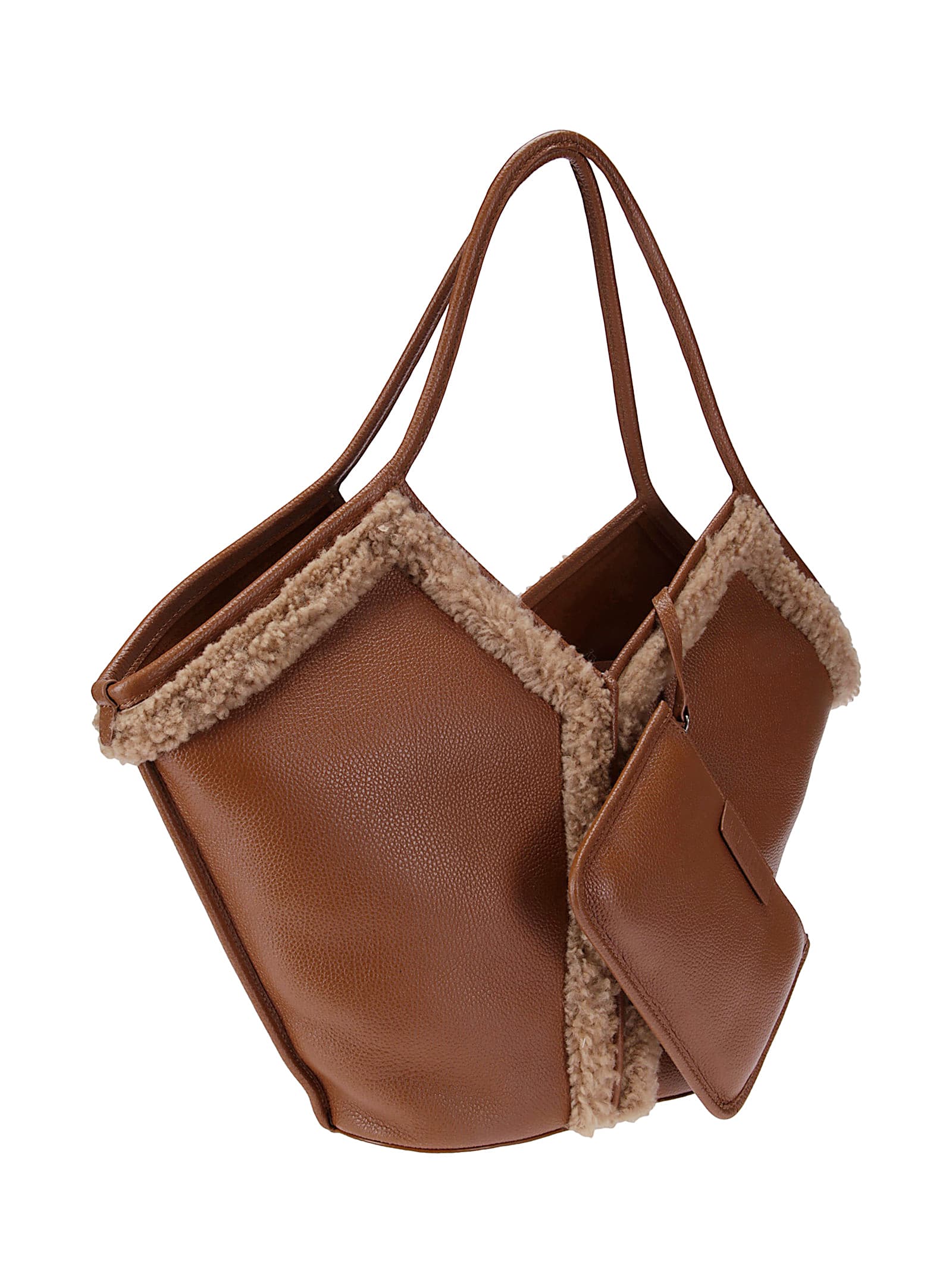 Hereu Shearling-trimmed Leather Tote Bag In Brown