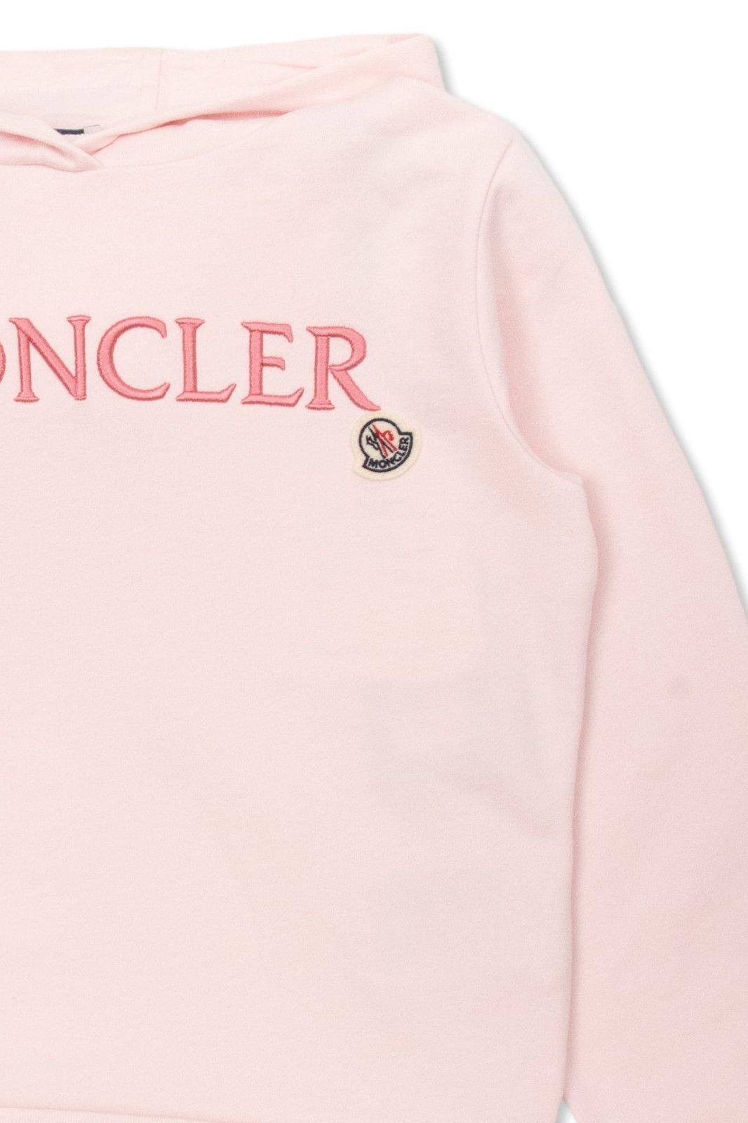 Shop Moncler Logo Embroidered Hoodie In Pink