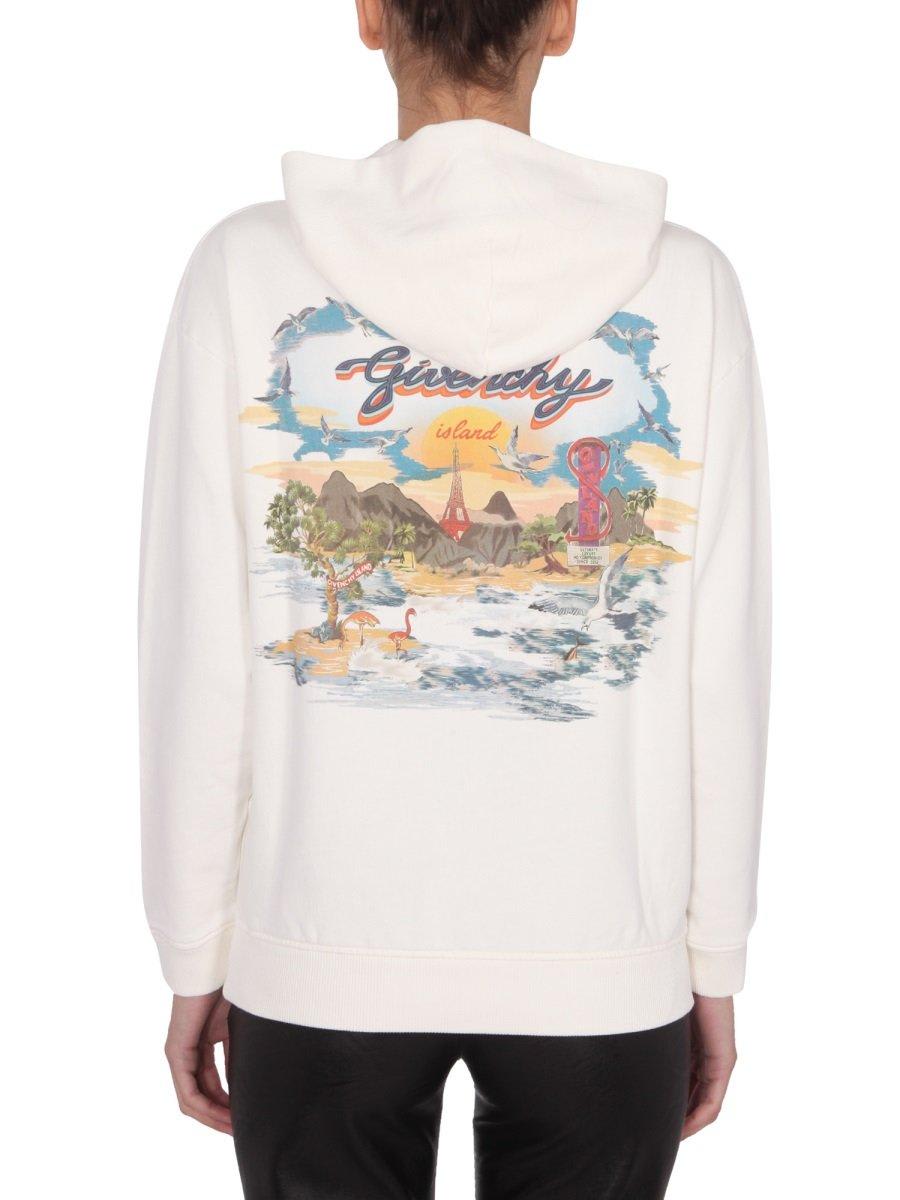 Shop Givenchy Island Graphic Printed Hoodie In Ivory