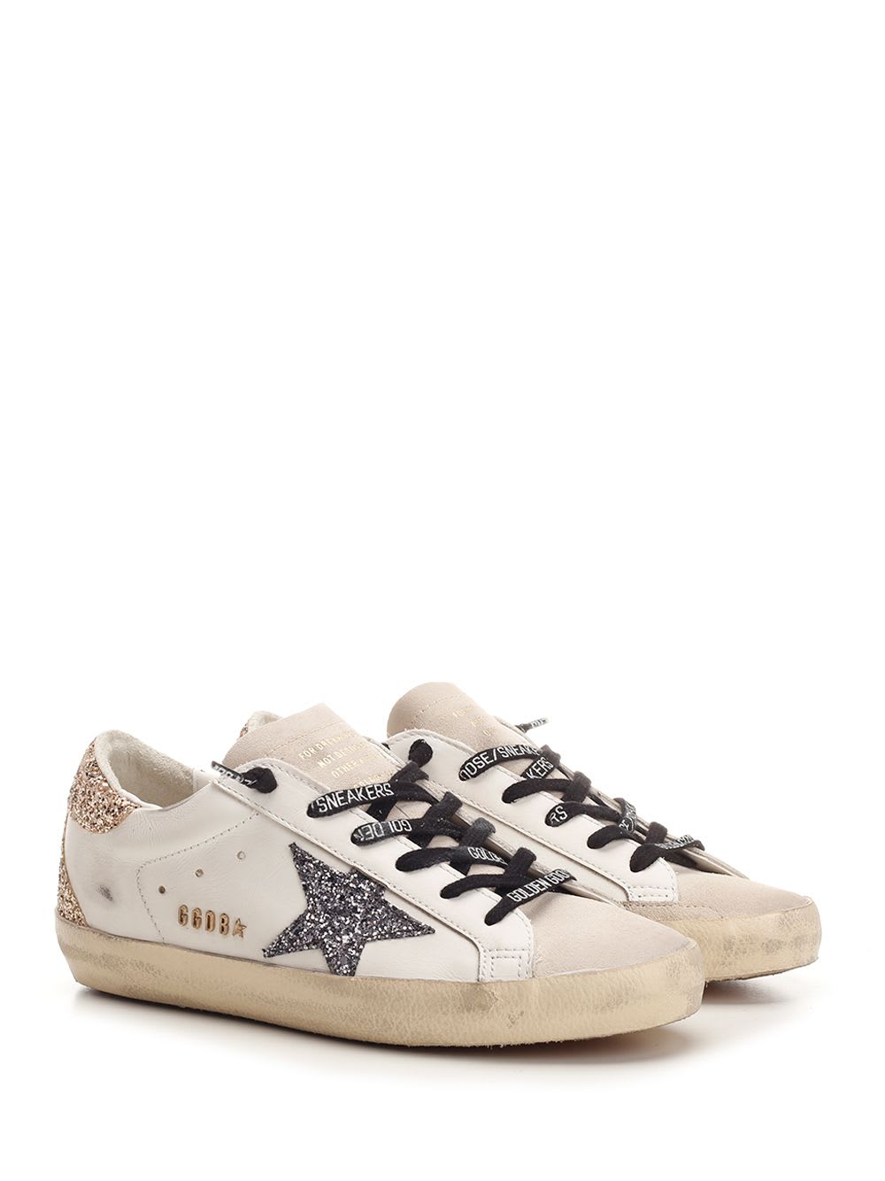Golden Goose Super-star Distressed Suede-trimmed Glittered Leather Sneakers In White