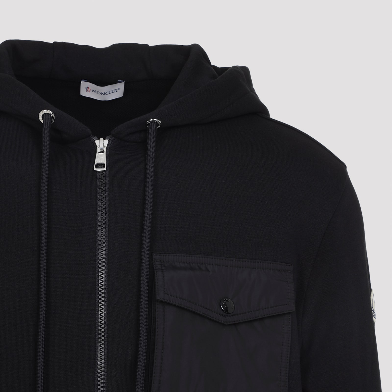 Moncler Hooded Drawstring Cardigan Chest Pocket In Black