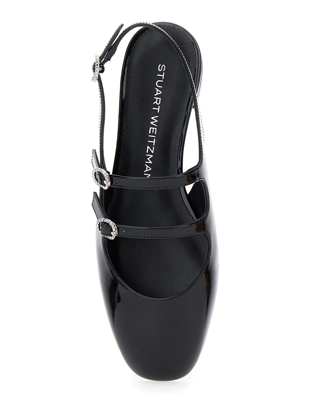 Shop Stuart Weitzman Black Slingback Ballet Shoes With Crystal Embellishment In Patent Leather Woman