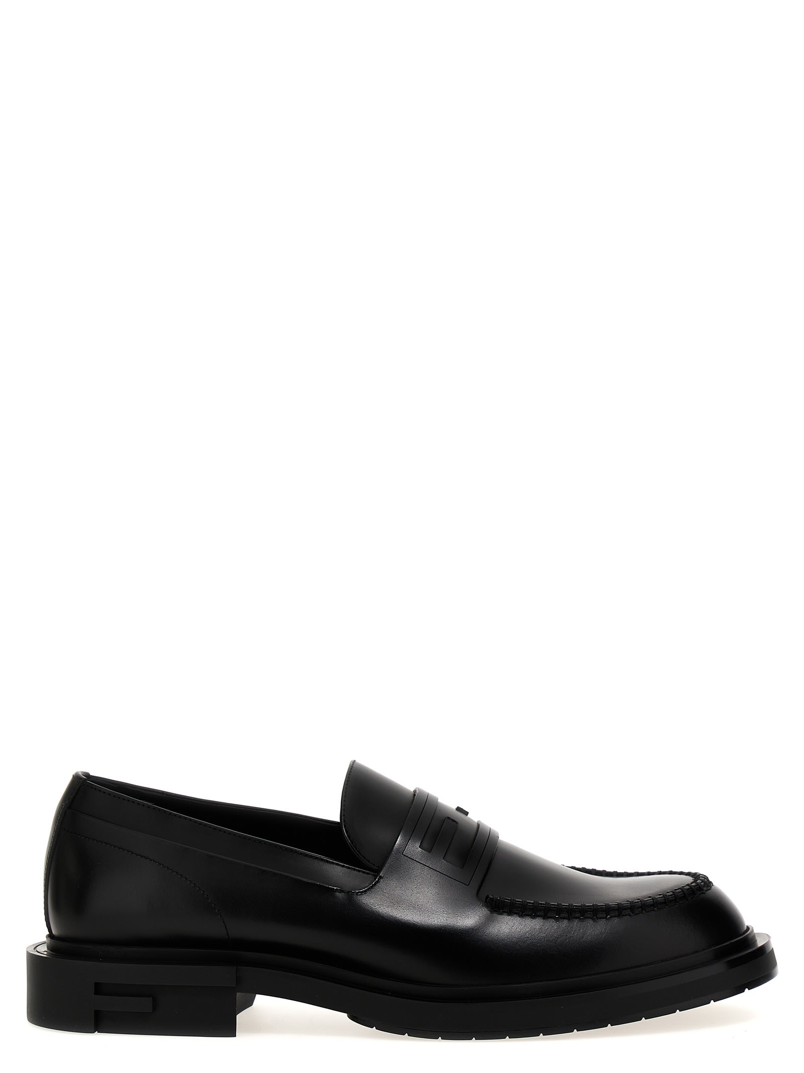 Fendi Frame Slip-on Leather Loafers In Black