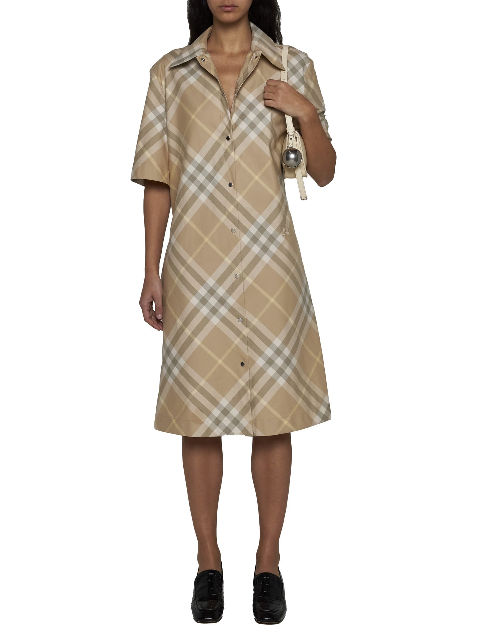 Shop Burberry Dress In Flax Ip Check