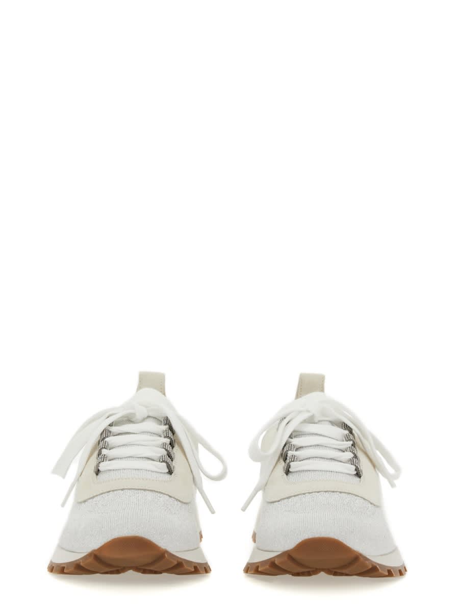 Shop Brunello Cucinelli Knitted Sneaker In White