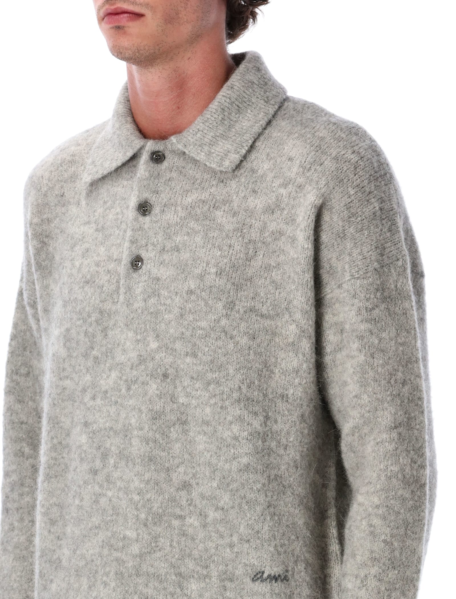 Ami Alexandre Mattiussi Grey Wool And Alpaca Polo Sweater Ami Paris In Gray