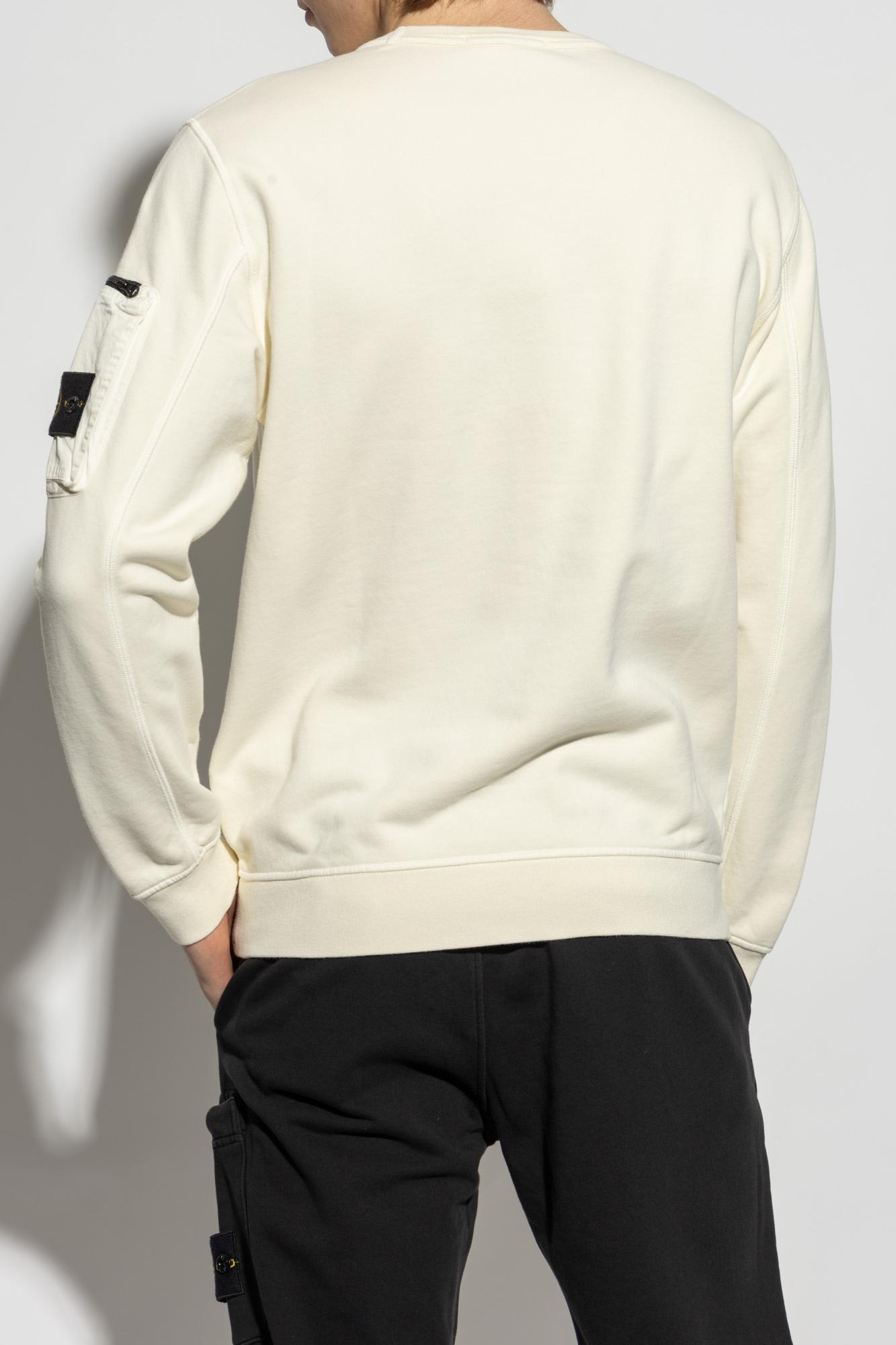 Stone Island Crew Neck Knit Sweatshirt With Functional Sleeve Pocket In Avorio