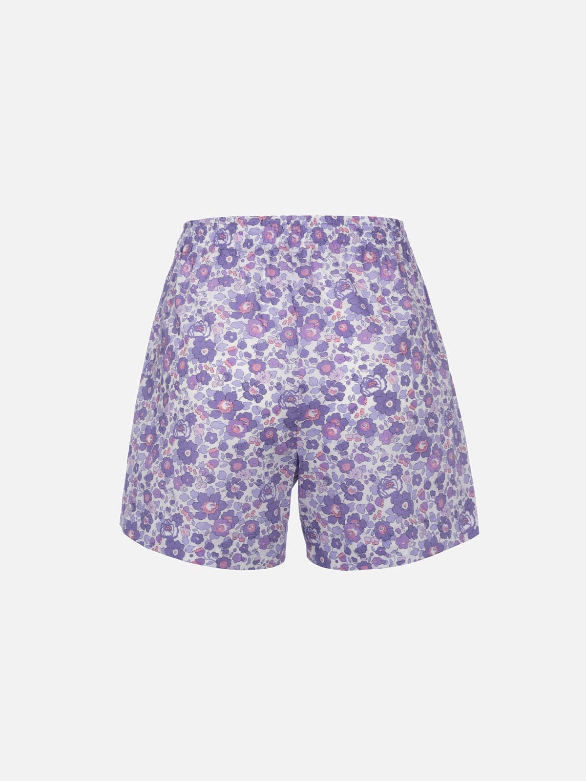 Shop Mc2 Saint Barth Woman Cotton Betsy Pull Up Shorts Meave Made With Liberty Fabric In Lilac