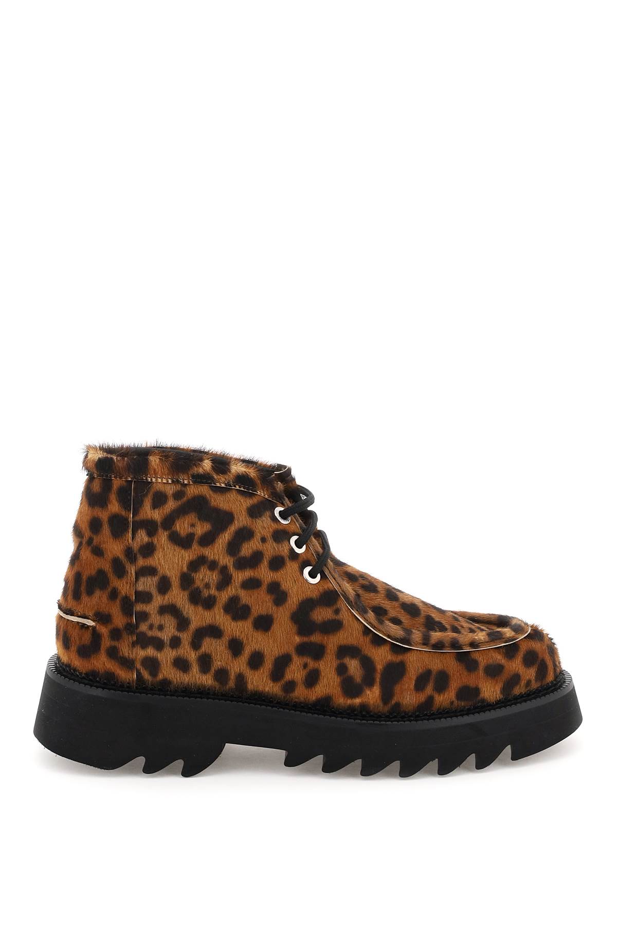 Ami Alexandre Mattiussi Leopard Calfhair Lace-up Ankle Boots