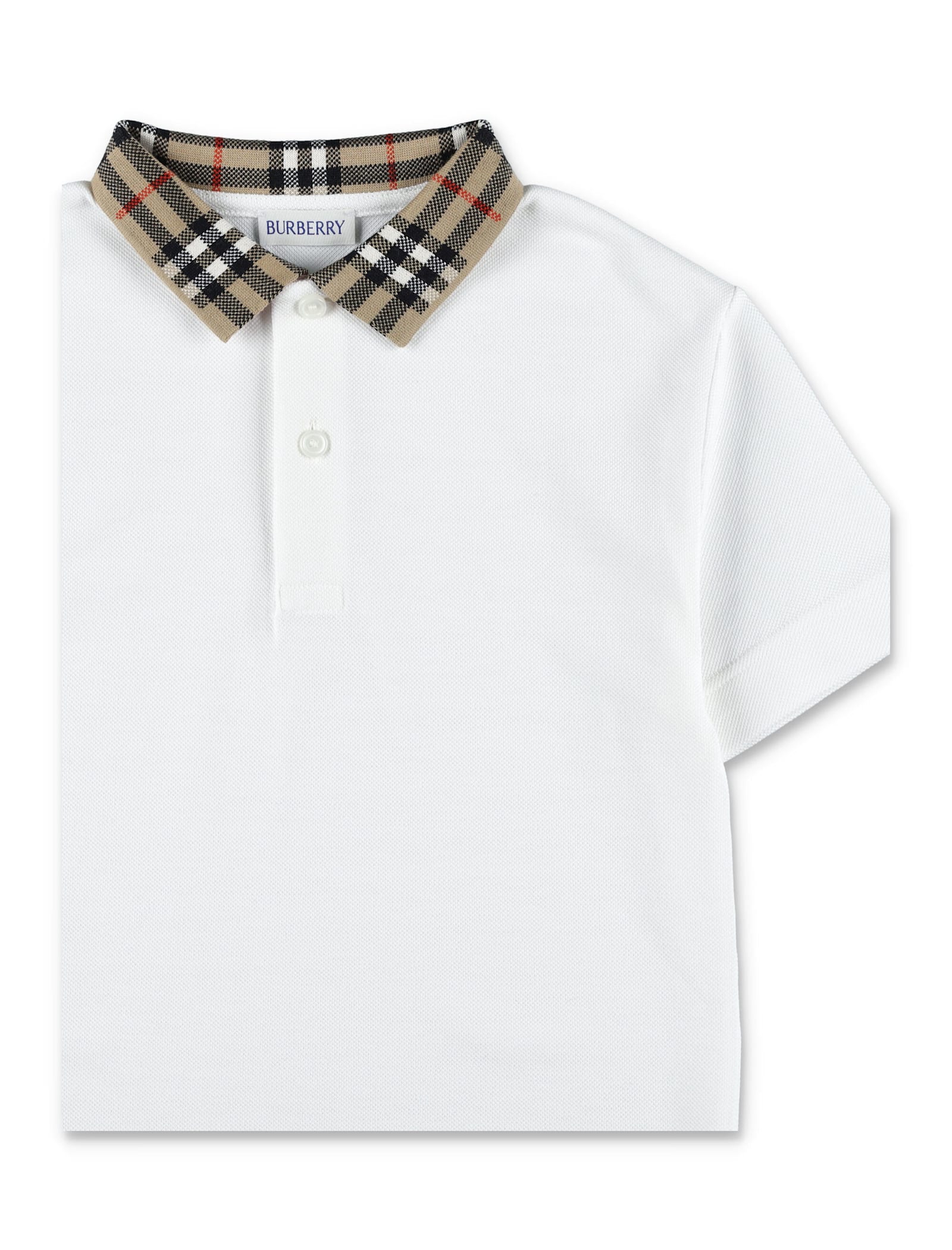 Burberry Boys White Check Polo Shirt In White