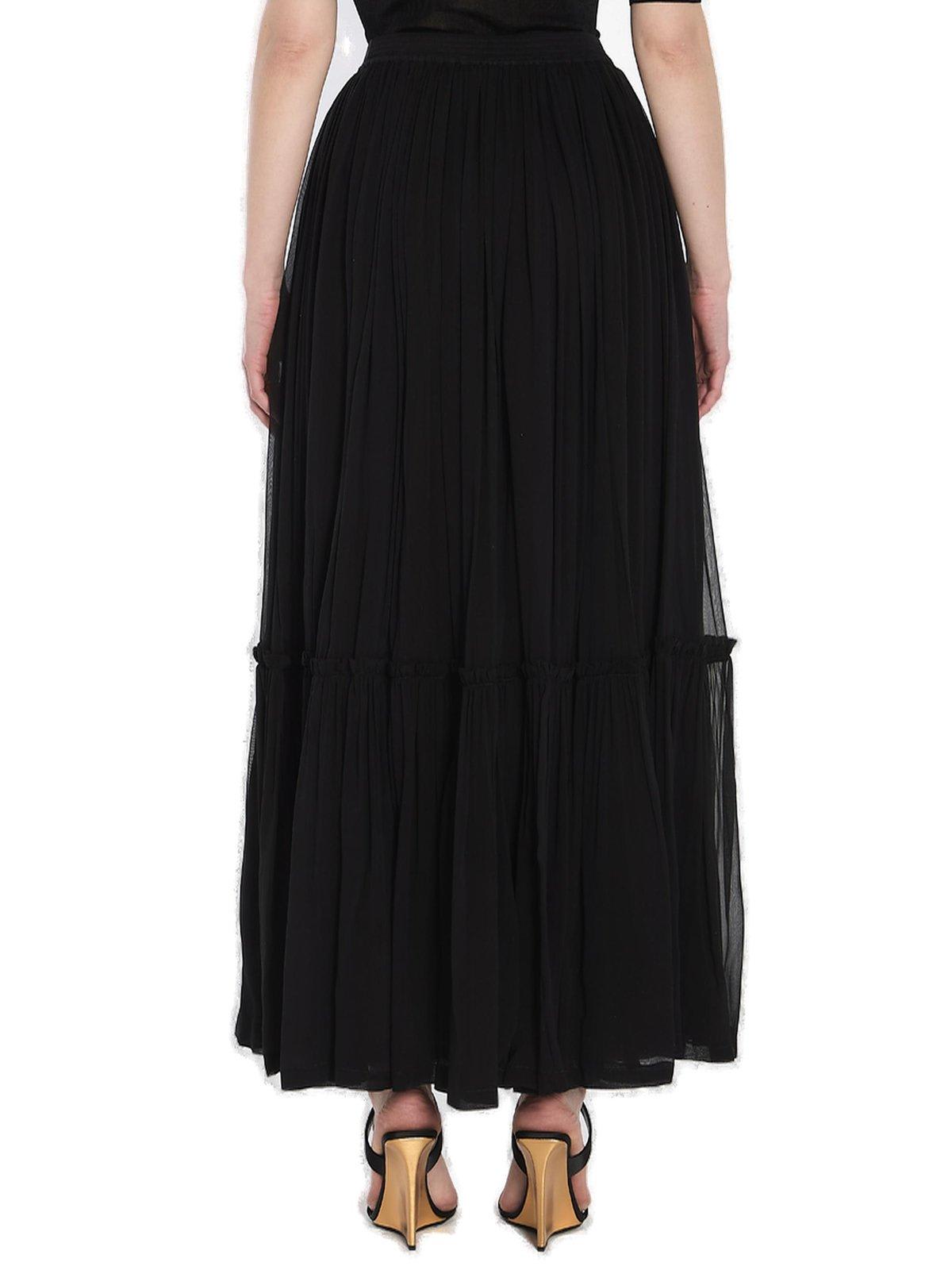 Saint Laurent Ruffled High Waist Long Skirt In Black