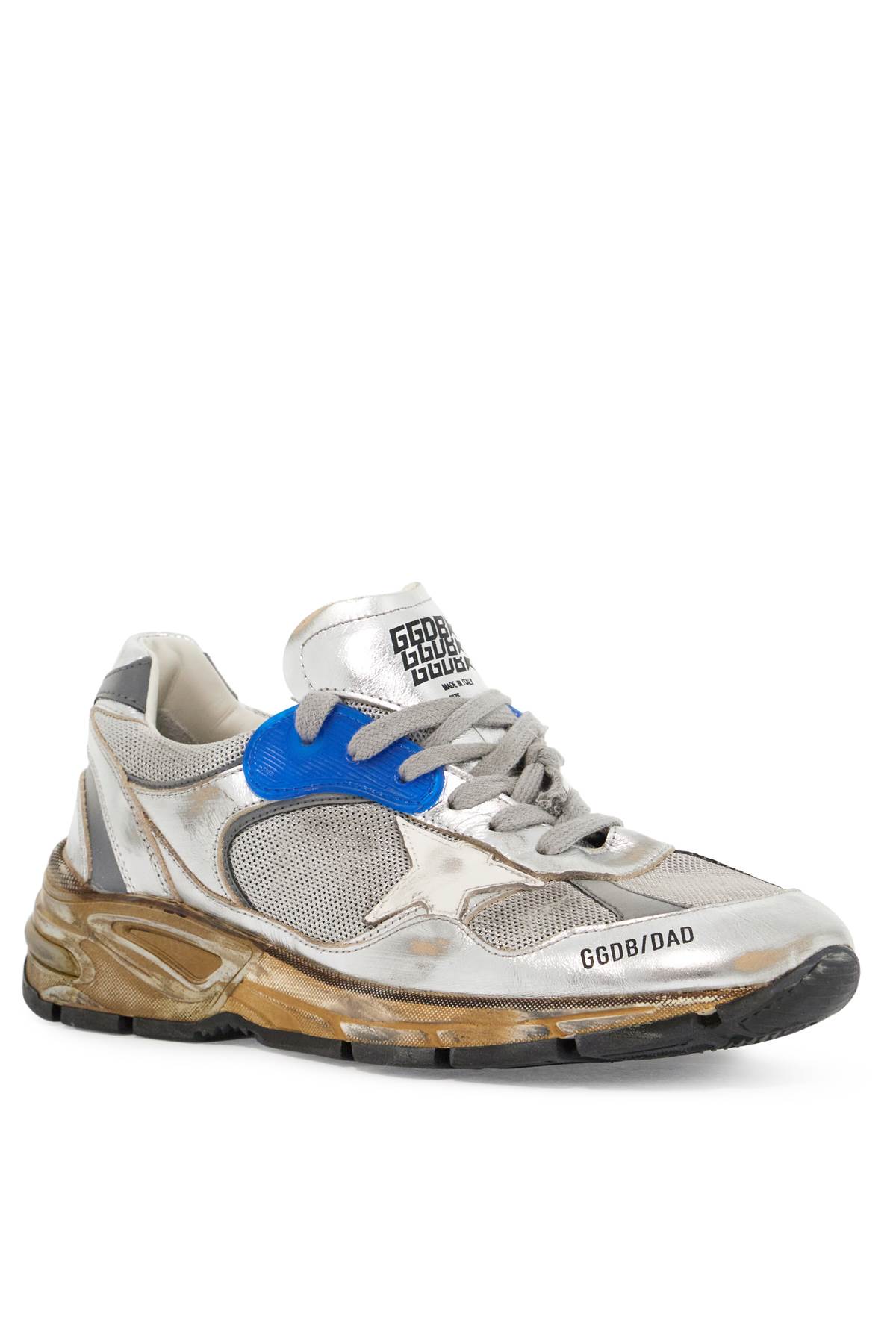 Shop Golden Goose Mesh And Laminated Leather Dad-star Sneakers. In Silver/white (grey)