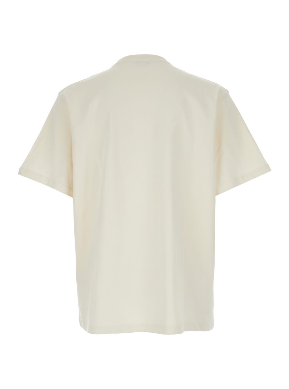 Jw Anderson White Crewneck T-shirt With Logo Embroidery On The Front In Cotton Man In Brown