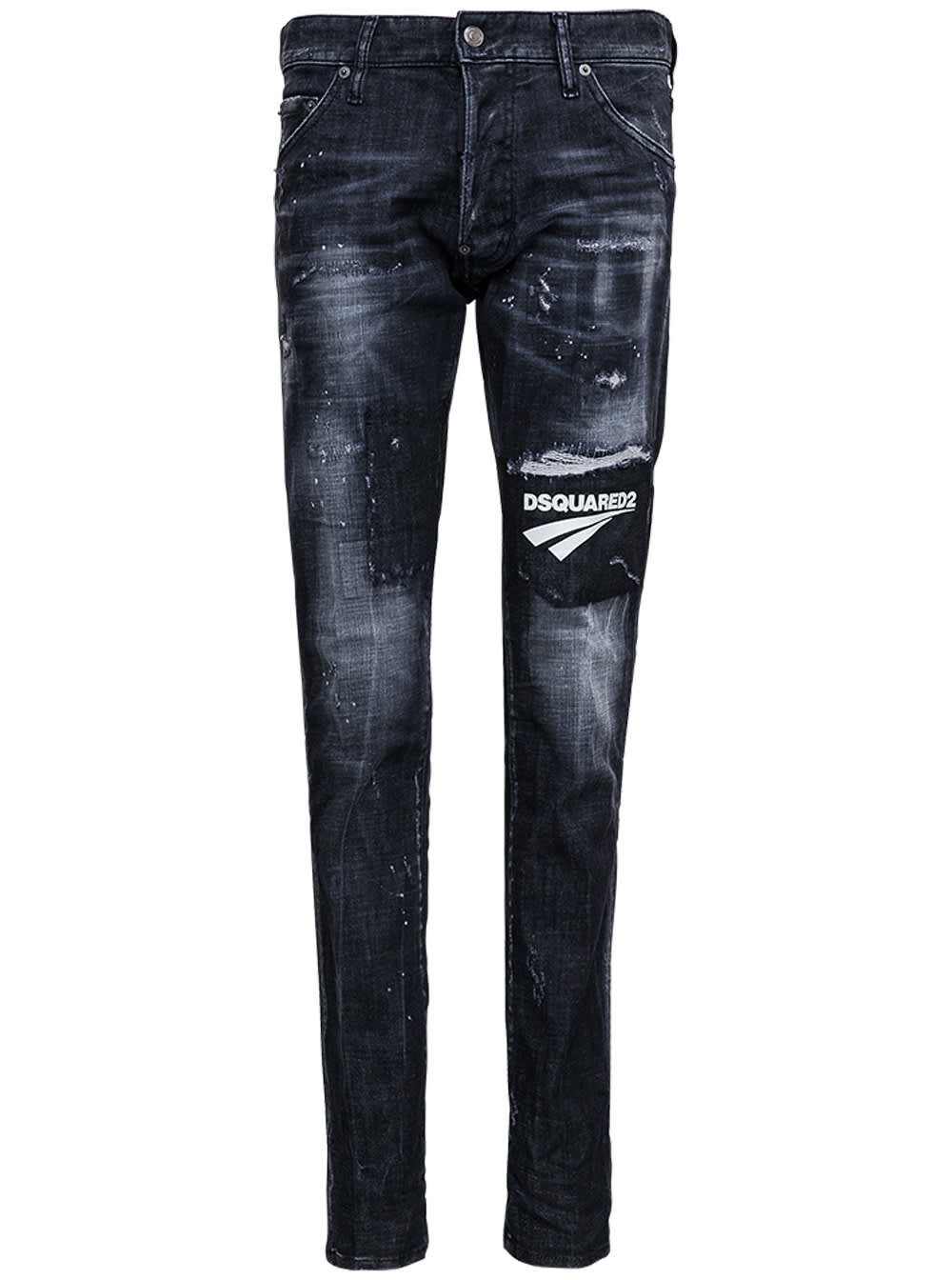 Dsquared2 Black Denim Jeans With Tears Detail And Logo