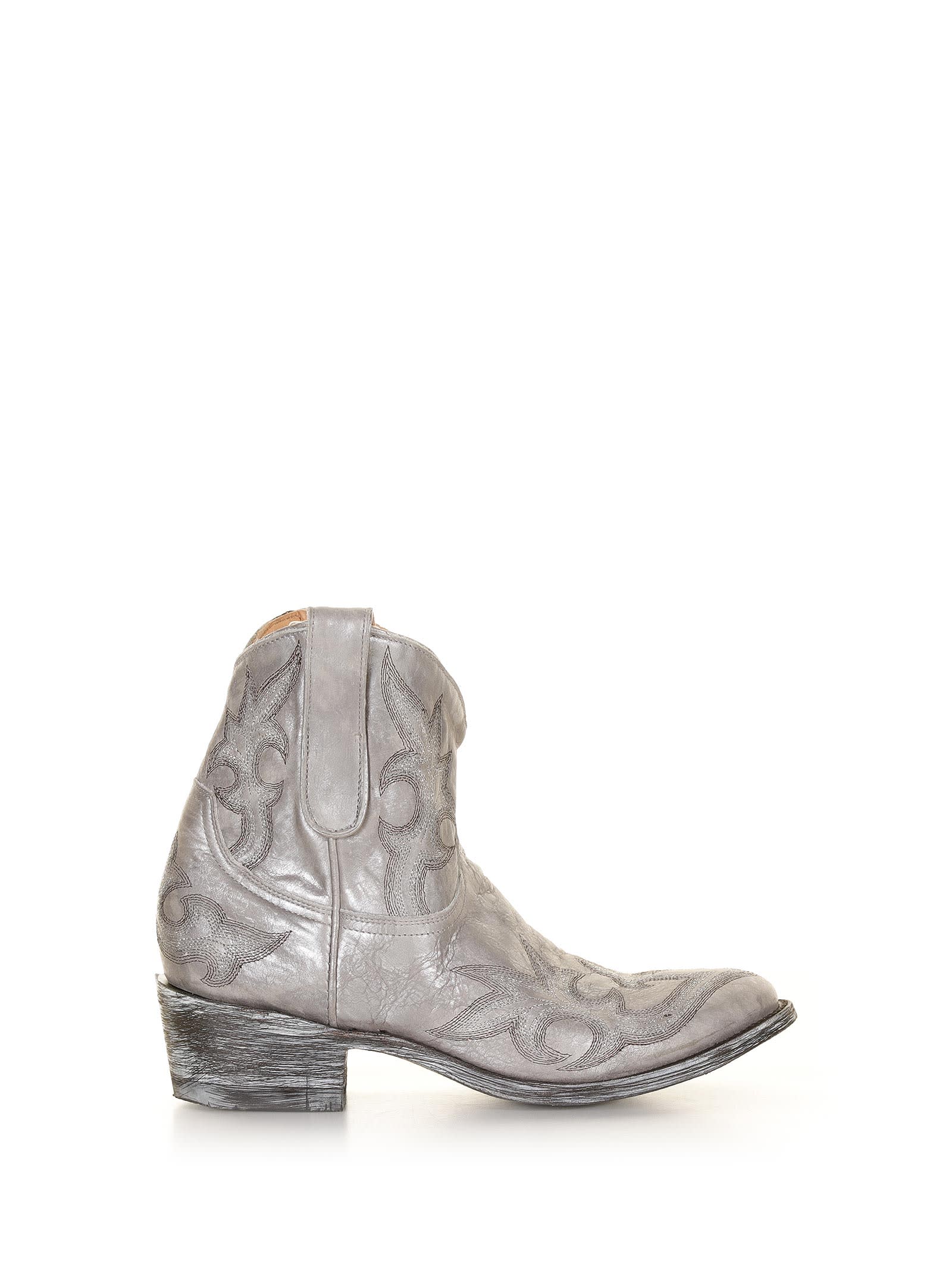 Mexicana Texan Ankle Boot With Worn Effect Silver In Agave Nacar Metallico