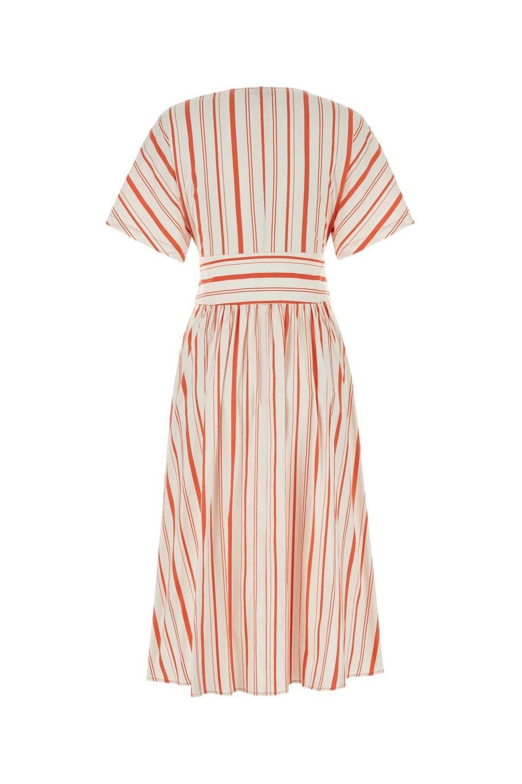 Shop Woolrich Striped V-neck Short-sleeved Dress In Orange