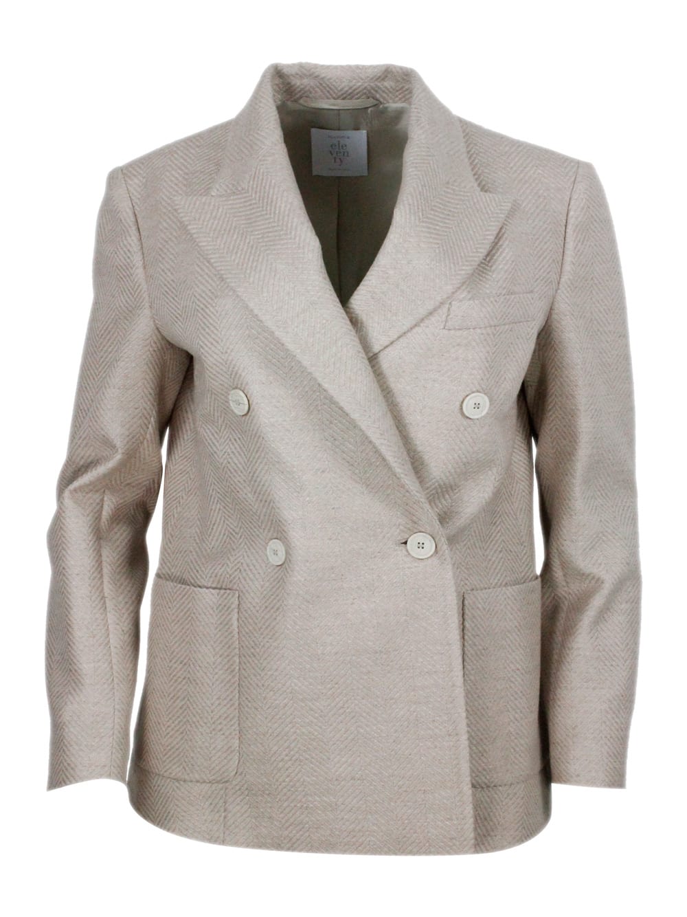 Eleventy Wool-silk-linen Double-breasted Blazer In Gray
