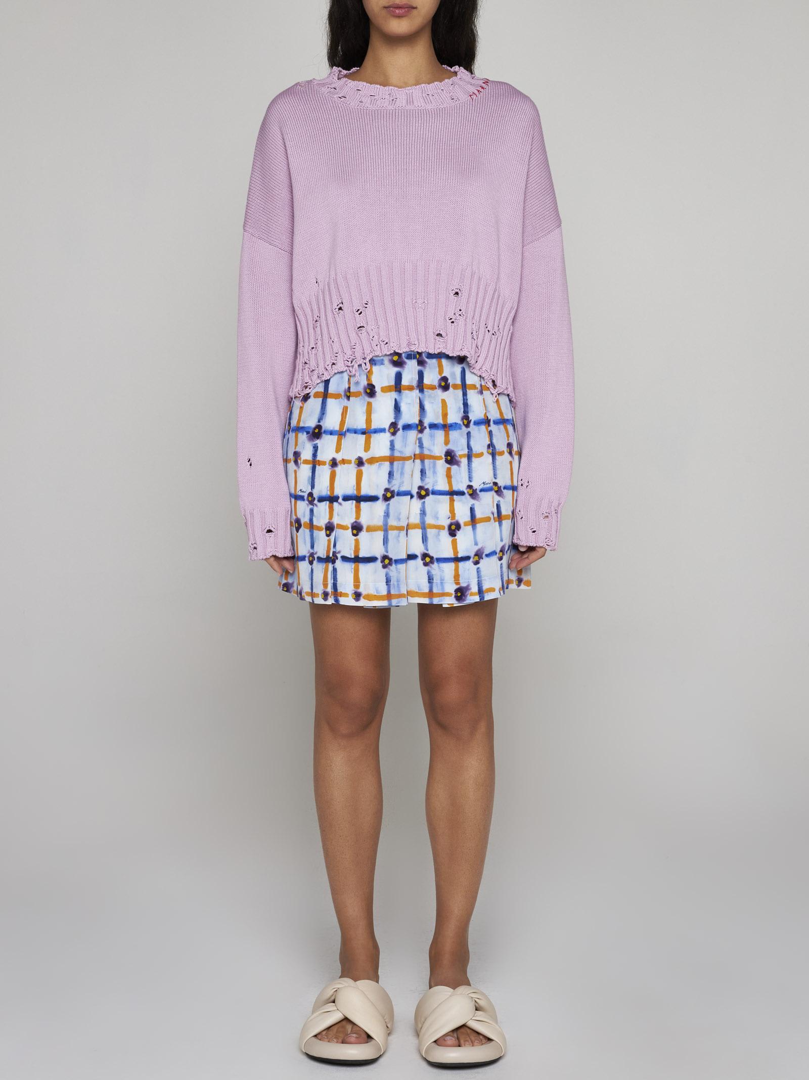 Shop Marni Cotton Cropped Sweater In Pink