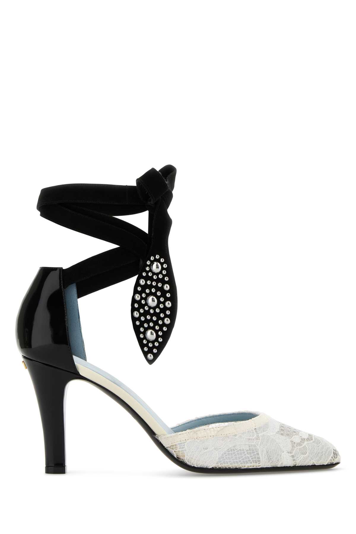 Shop Valentino Two-tone Lace And Leather Foliefoliage Pumps