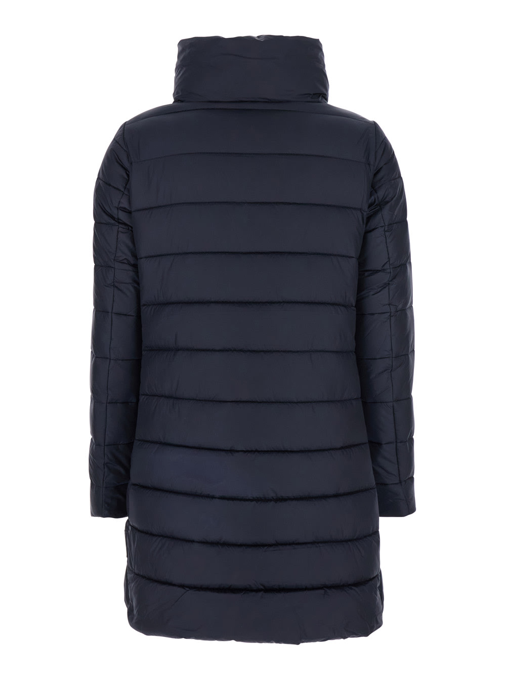 Save The Duck Lydia Blue Down Jacket With High Neck And Logo Patch On The Sleeve In Tech Fabric Woman In Black