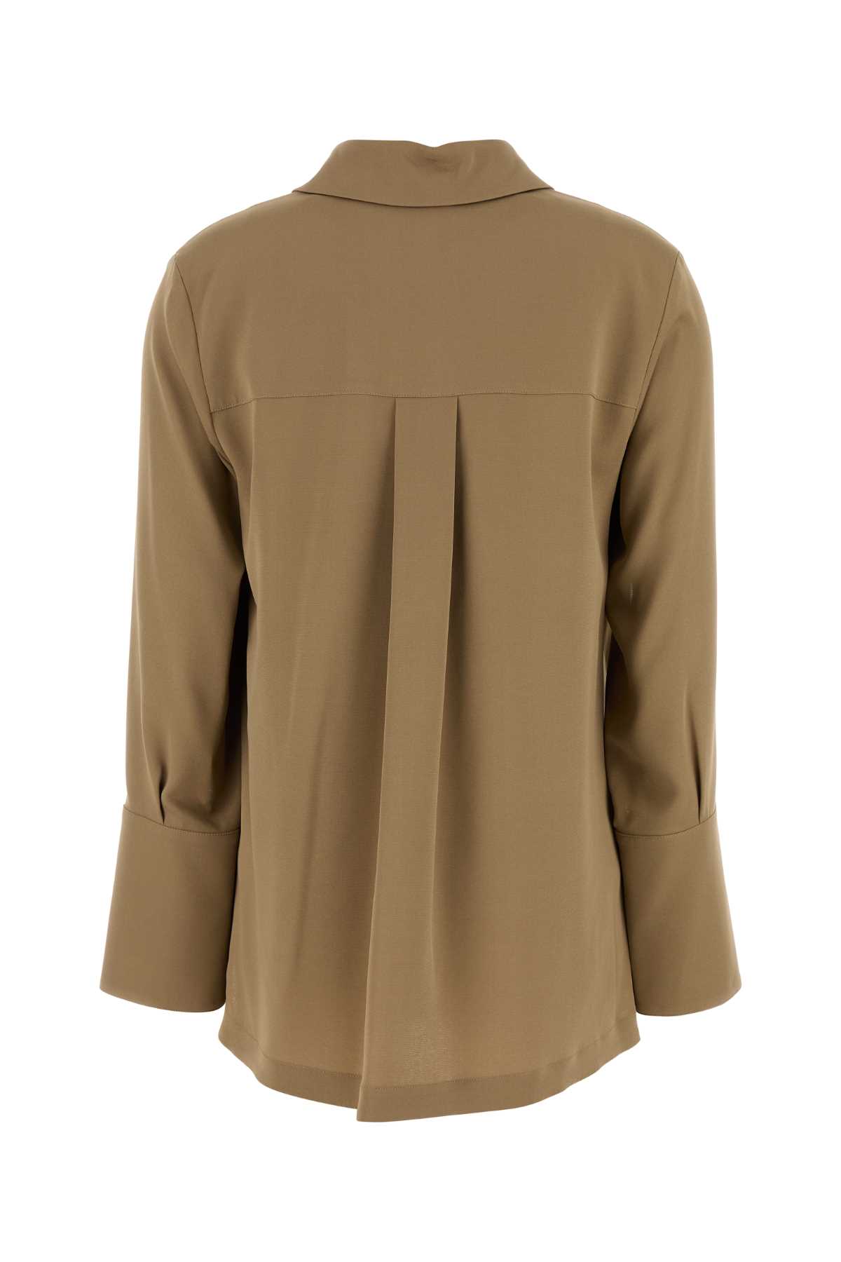 Max Mara Layered Hem V-neckline Pleated Back Blouse In Brown
