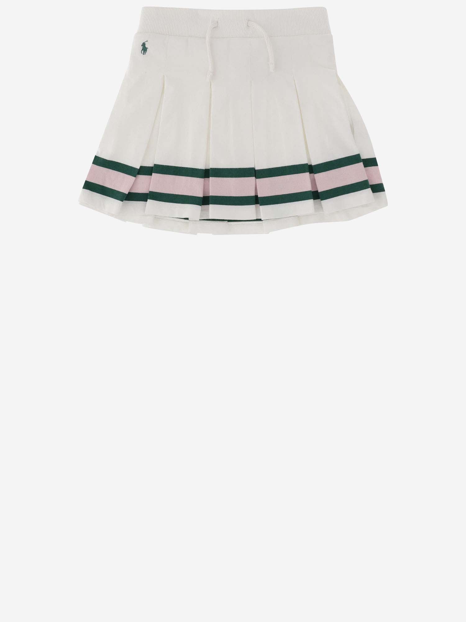 POLO RALPH LAUREN COTTON PLEATED SKIRT WITH LOGO
