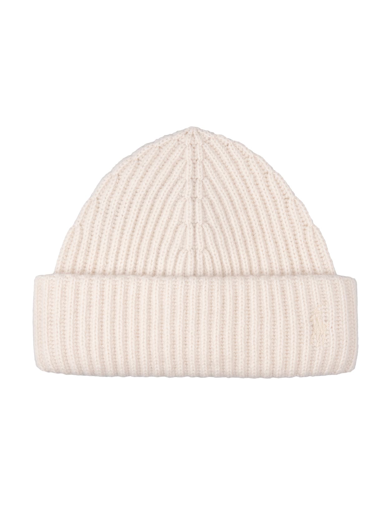 White Wool And Cashmere Beanie With Embroidered Pony