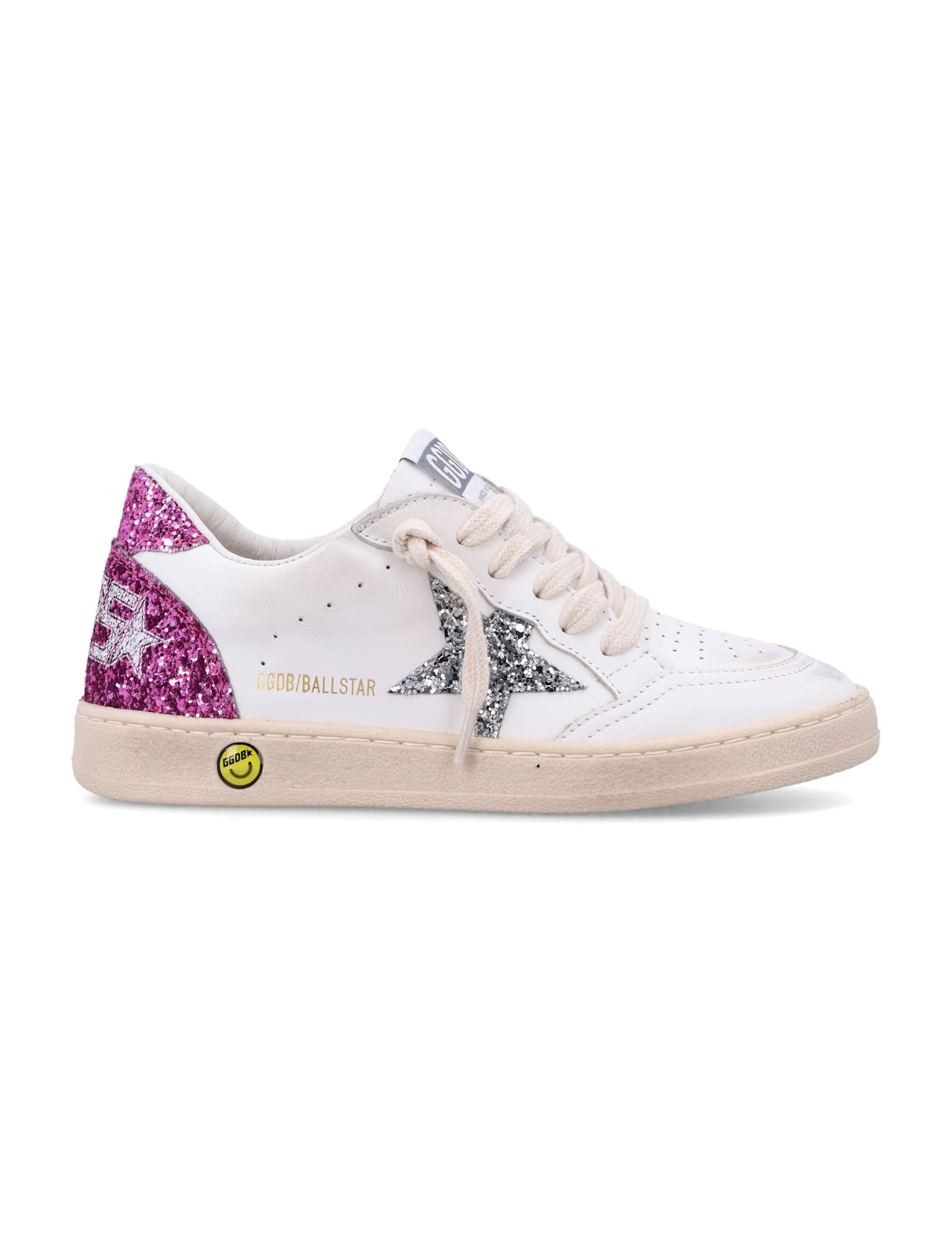 Golden Goose White Leather Ball Star Sneakers With Silver/pink Glitter In White