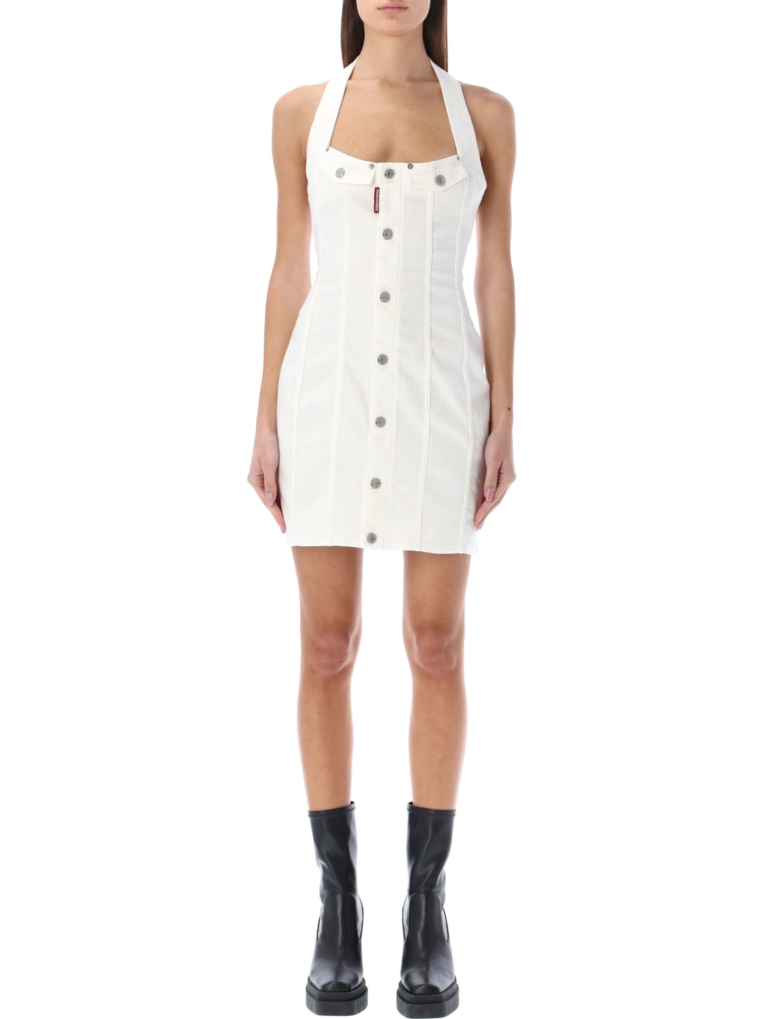 Dsquared2 Simona Halterneck Denim Mini Dress In White