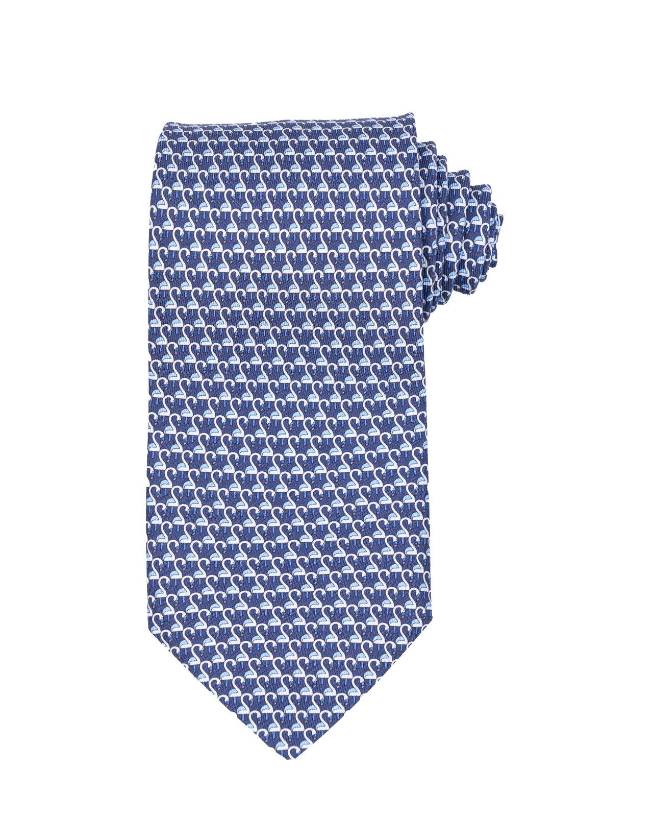 Shop Ferragamo Flamingo Printed Tie In Navy