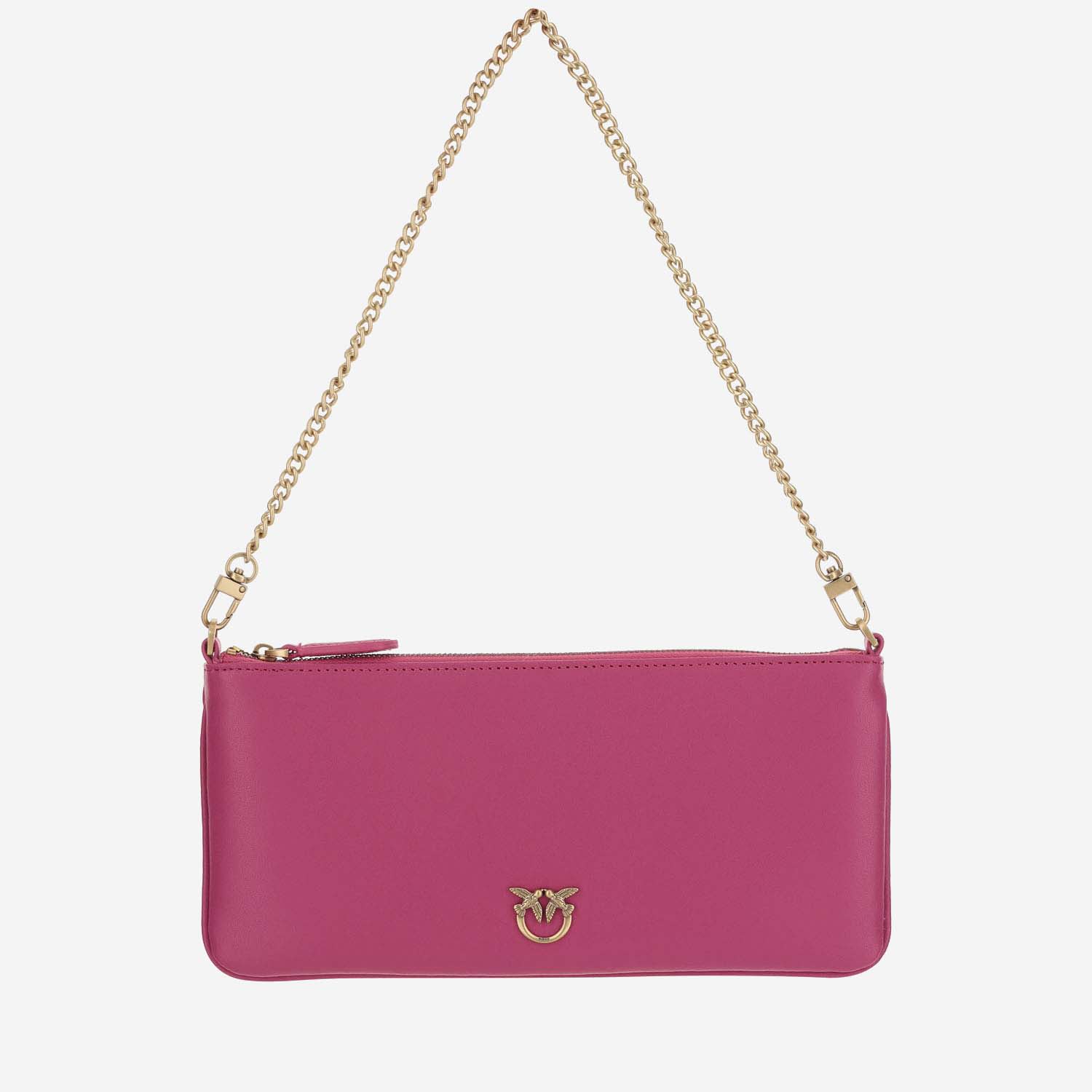 Shop Pinko Leather Clutch Bag With Logo In Pink