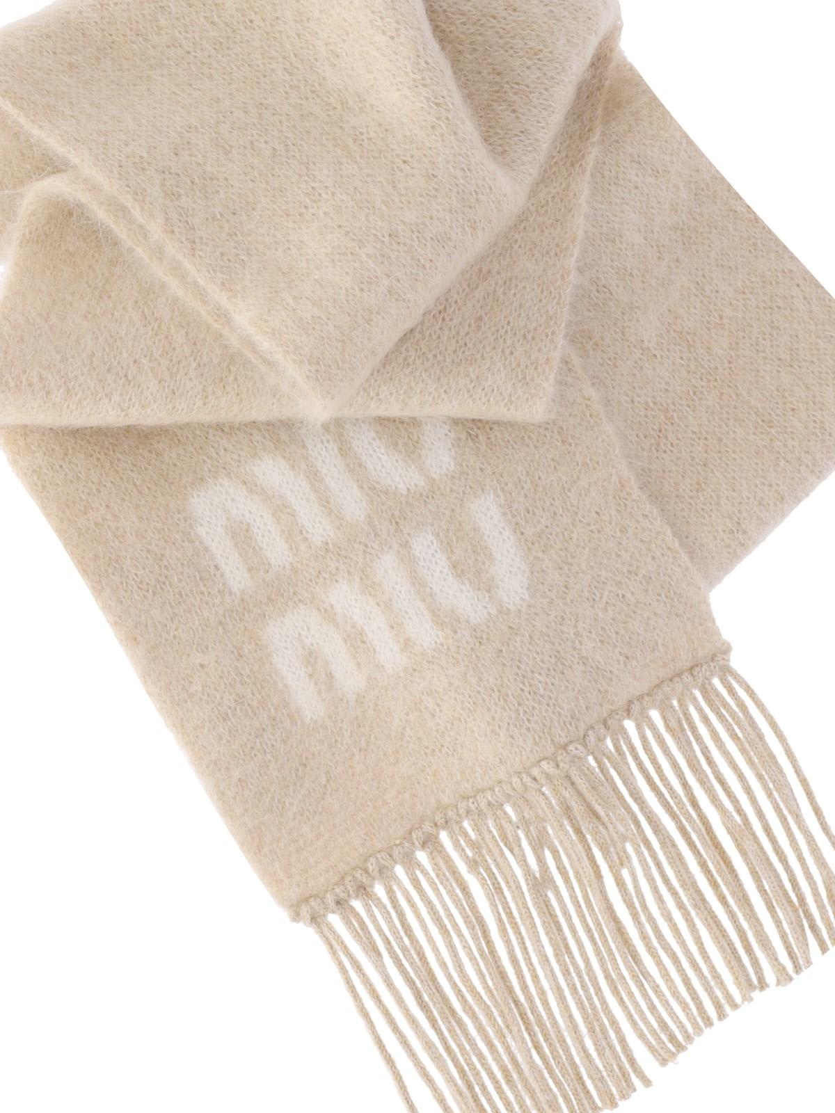 Shop Miu Miu Logo Scarf In Beige