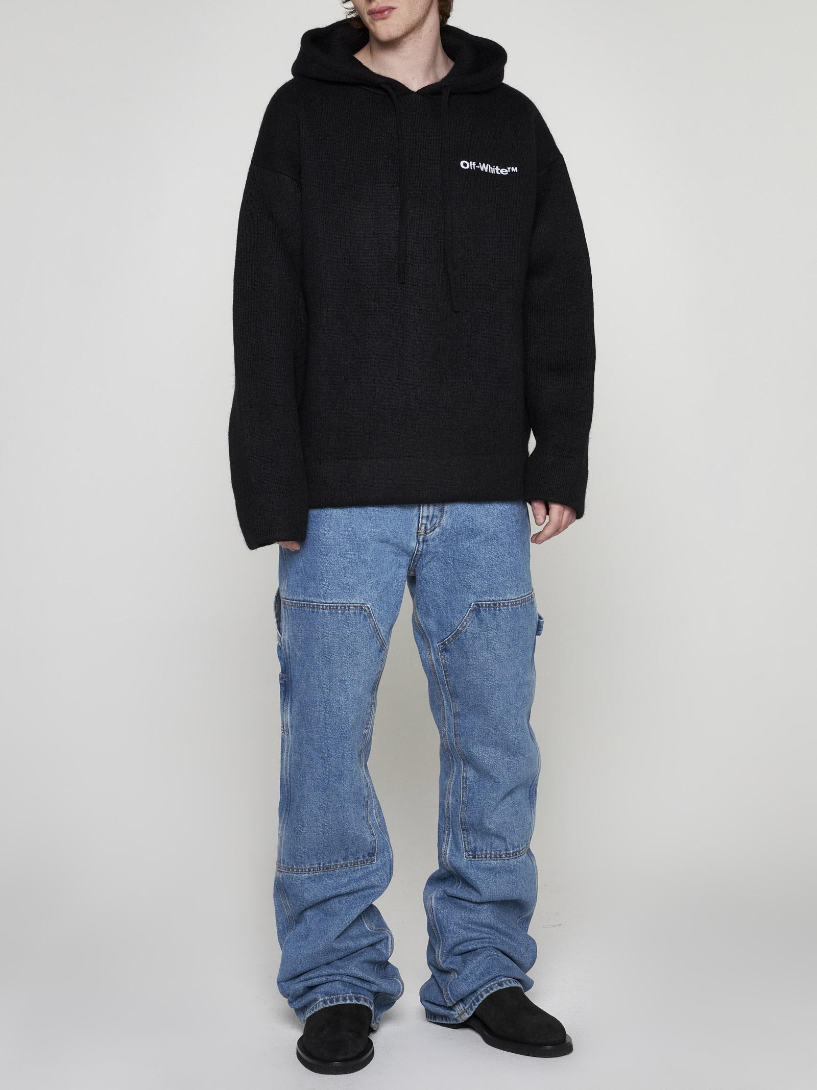 Shop Off-white Wool And Mohair Knit Hoodie In Black