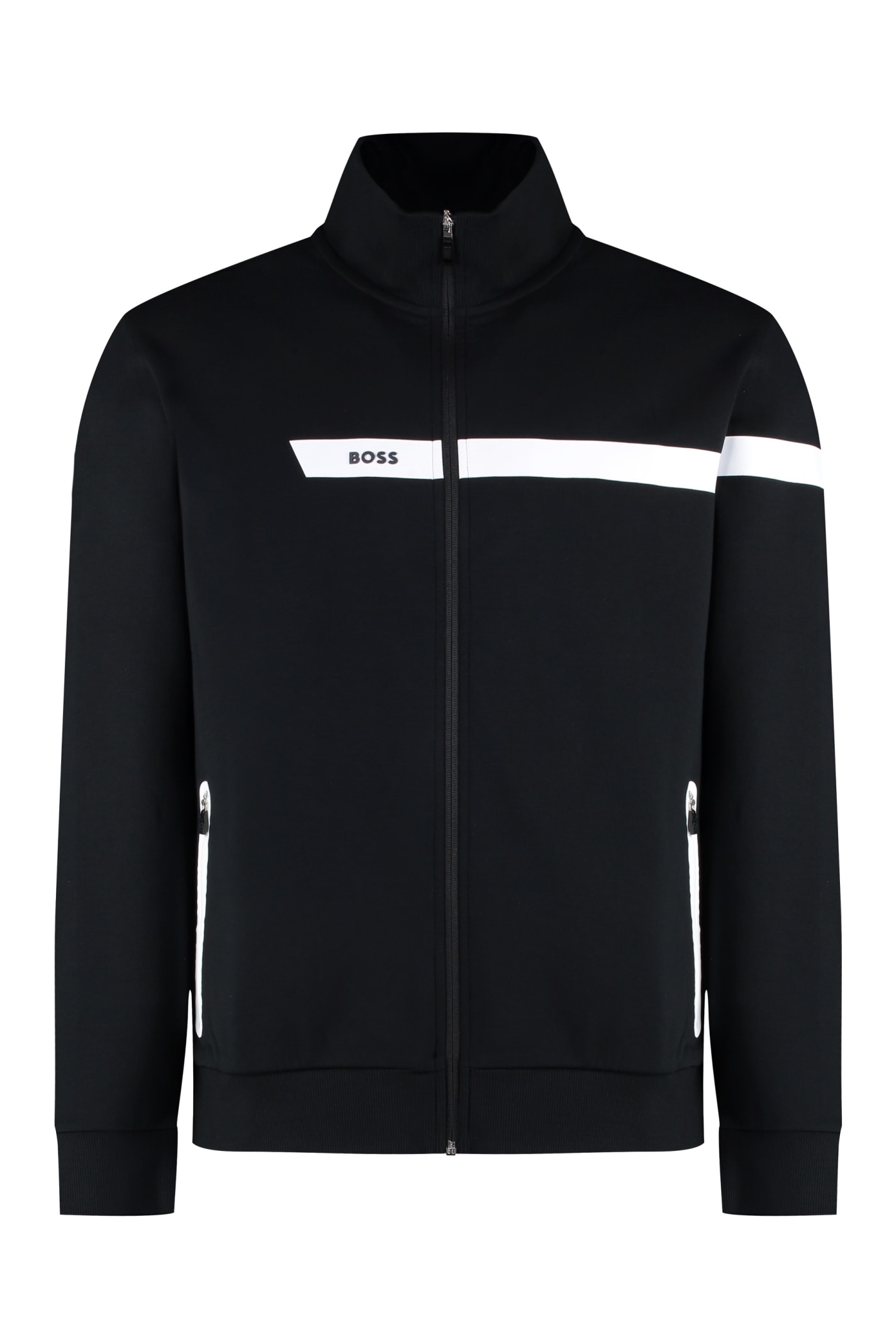 Shop Hugo Boss Cotton Full-zip Sweatshirt In Black