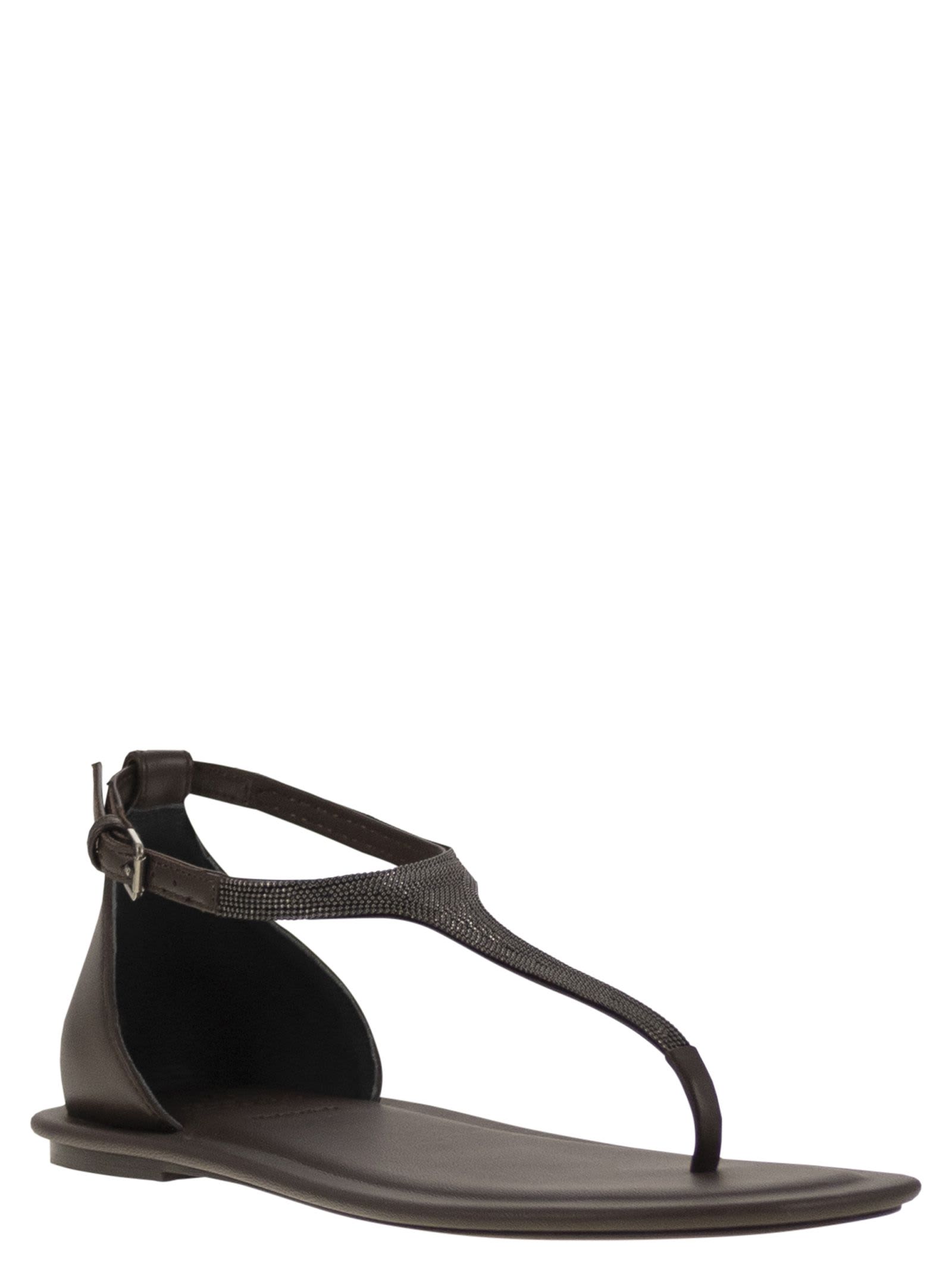Brunello Cucinelli Brown Sandals With Adjustable Buckle Closure And Monil Detail In Brown