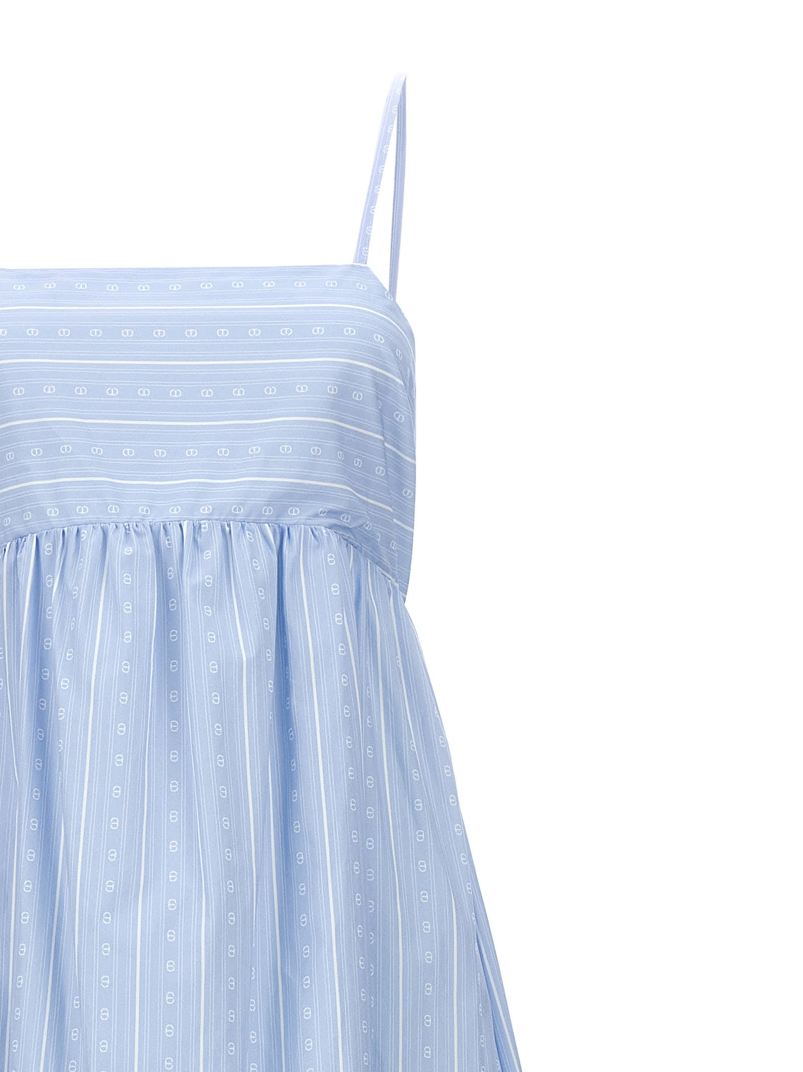 Shop Twinset Monogram Long Dress In Azzurro/bianco Ottico