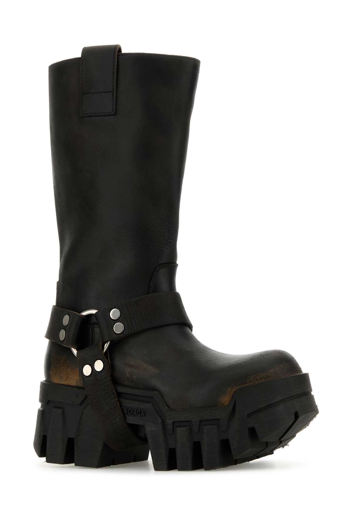 Shop Balenciaga Black Leather Bulldozer Boots In Fadedblack