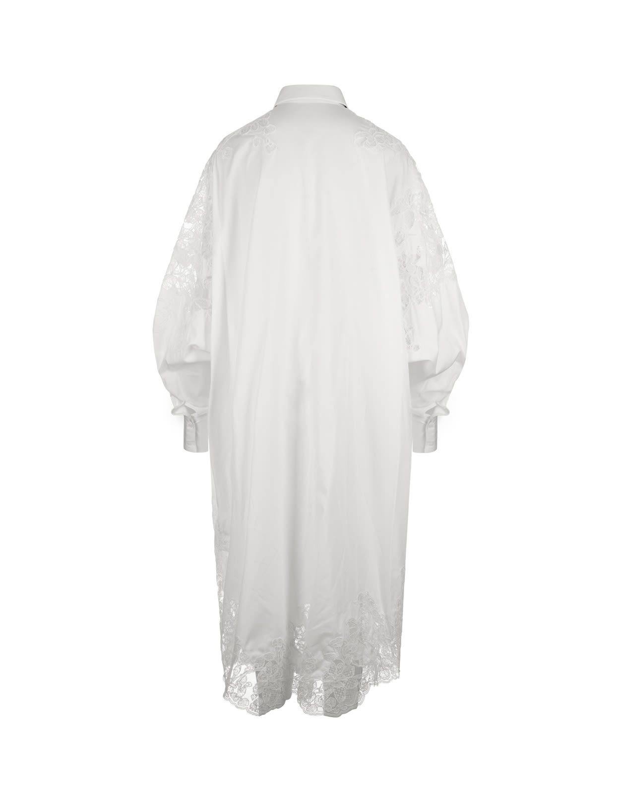 Shop Ermanno Scervino White Oversized Shirt Dress With Lace