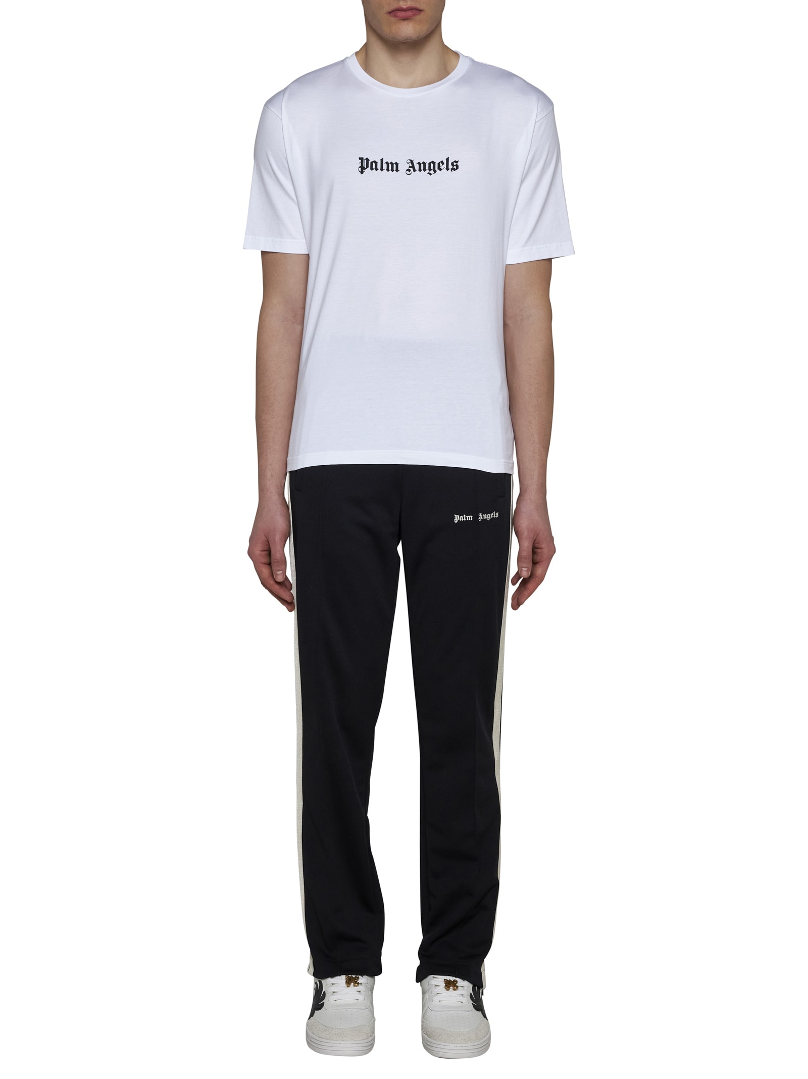 Palm Angels White Short-sleeved T-shirt With Monogram Pa Embroidery In White