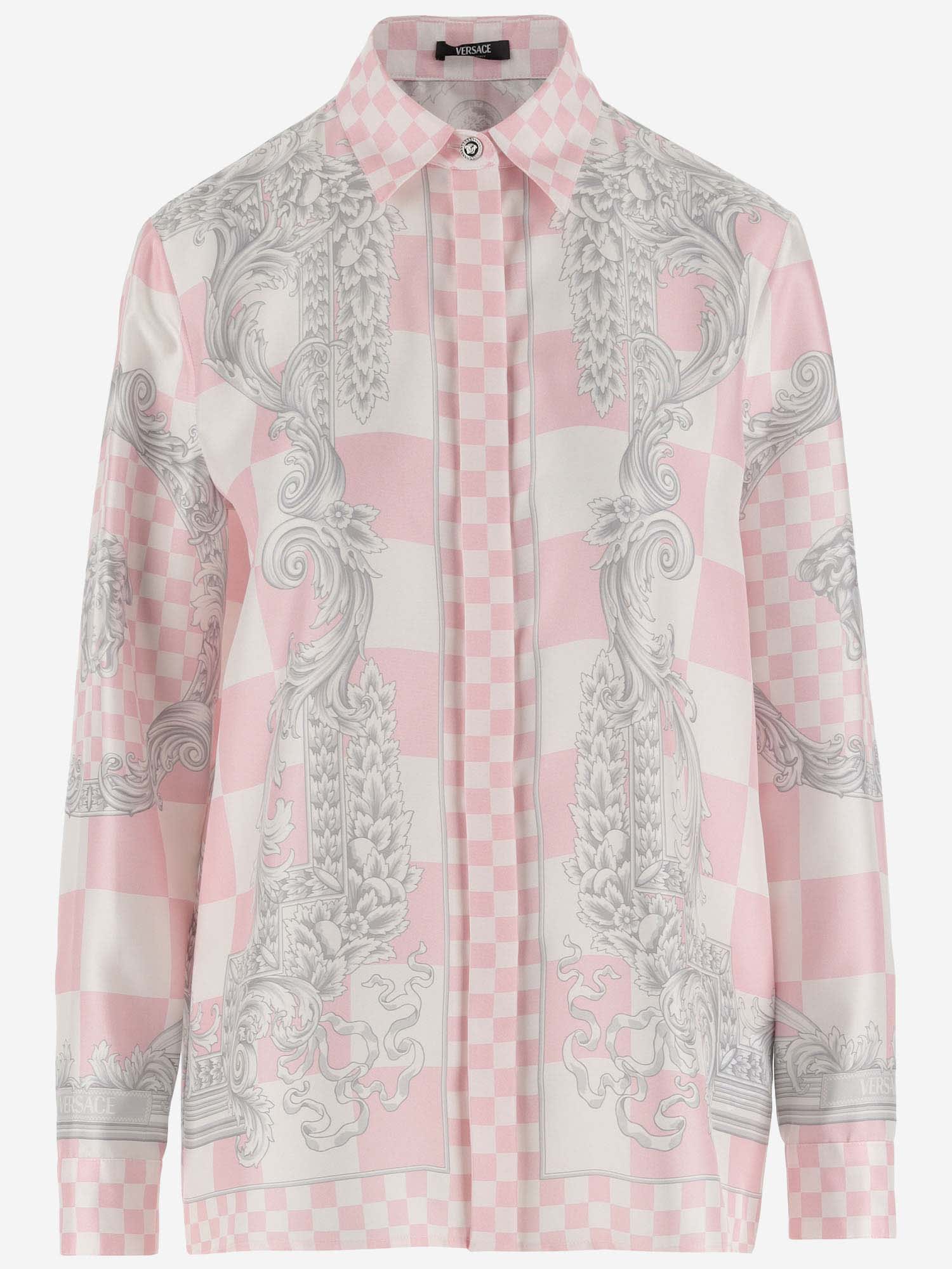 Versace Silk Medusa Contrast Shirt In Pastel Pink