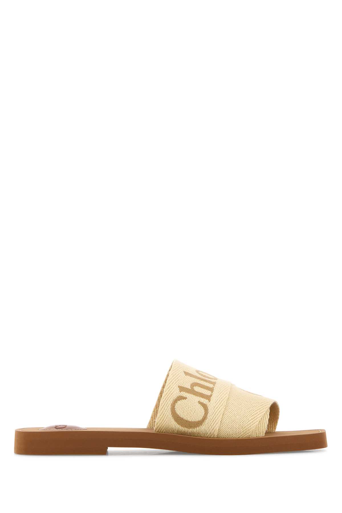 Shop Chloé Cream Linen Woody Slippers In Sweetbeige