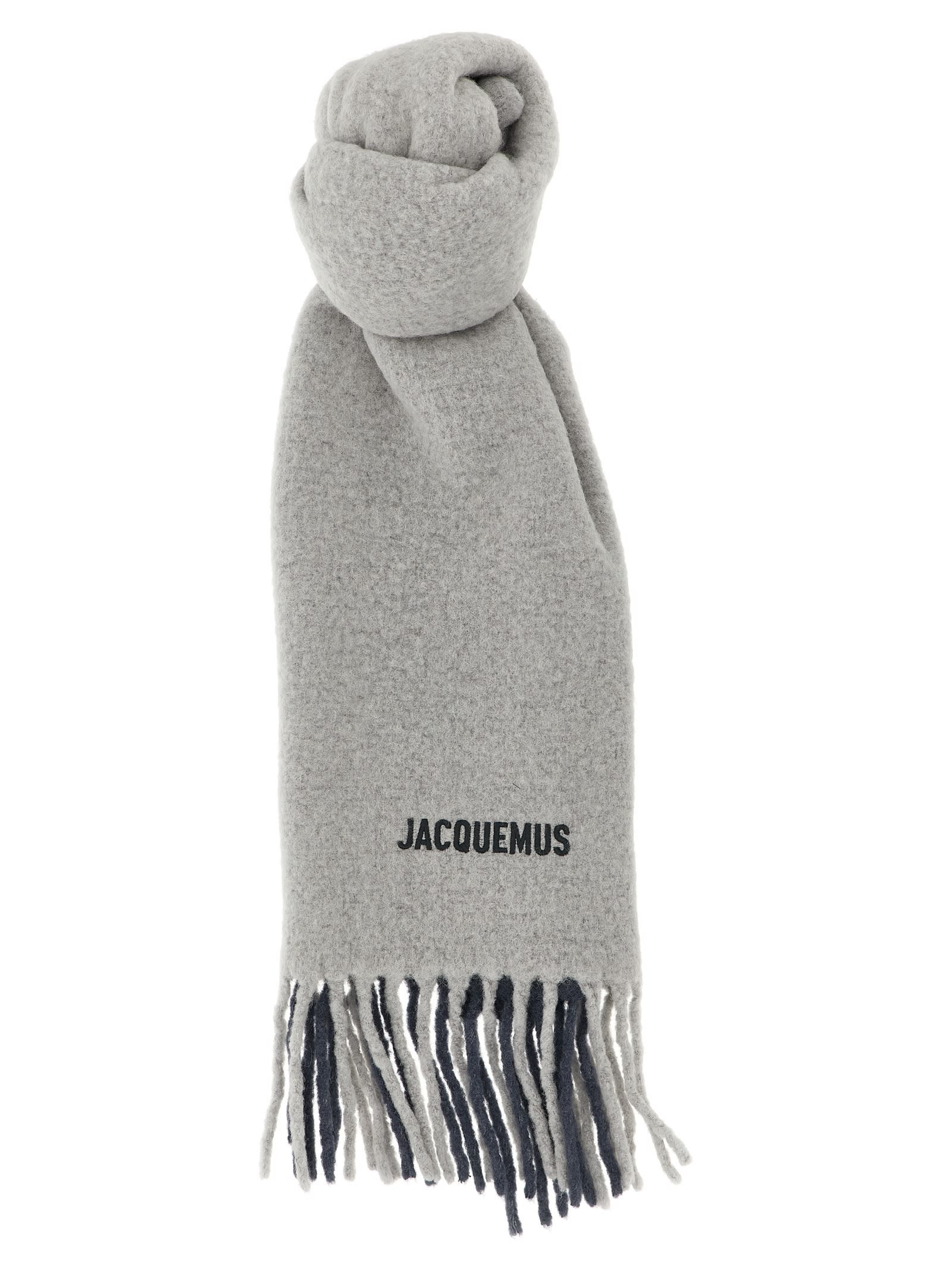 Jacquemus Fringe Harvest Scarf In Two Tones In Gray
