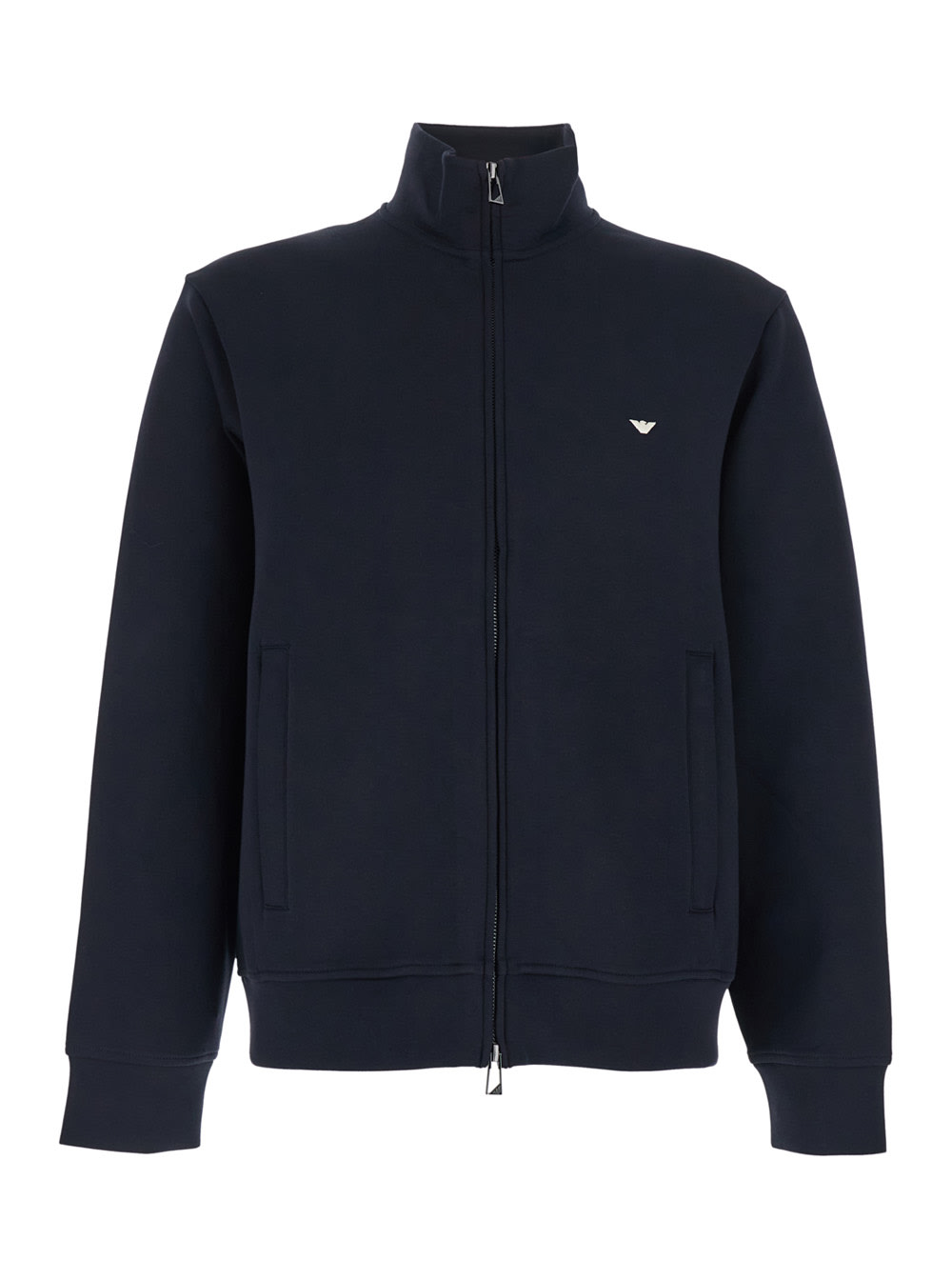 Emporio Armani Blue Sweatshirt With Logo Embroidery On The Front And Front Zip Closure In Cotton Blend Man