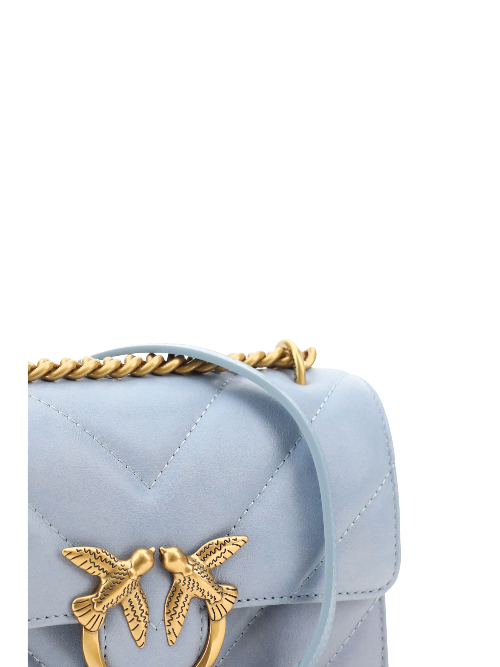 Shop Pinko Love Shoulder Bag In Light Blue-antique Gold